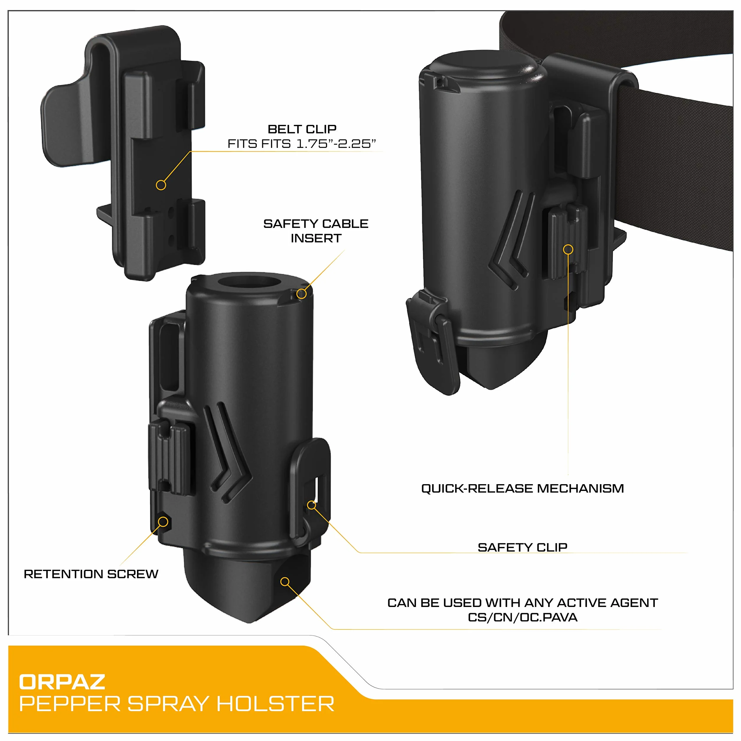Orpaz Pepper Spray Holster, MK3 Pepper Spray Holder, OC Spray Holder, Standard, Belt Clip - Unisex - Will Improve Your Tactical Appearance