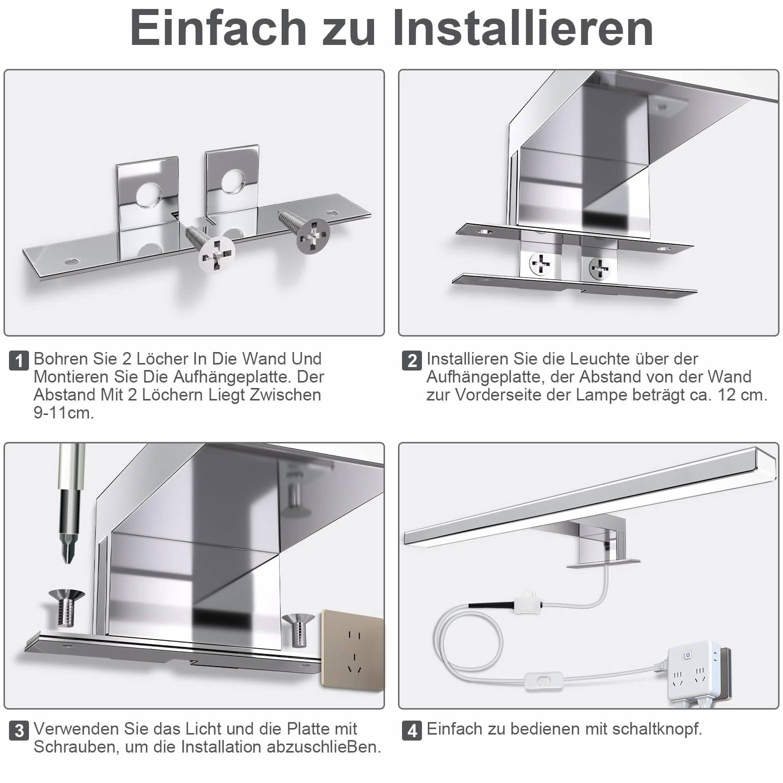 Karrong Lampa LED do lustra łazienkowego 40 cm 8 W 1000 lm 4000 K IP44 wodoszczelna