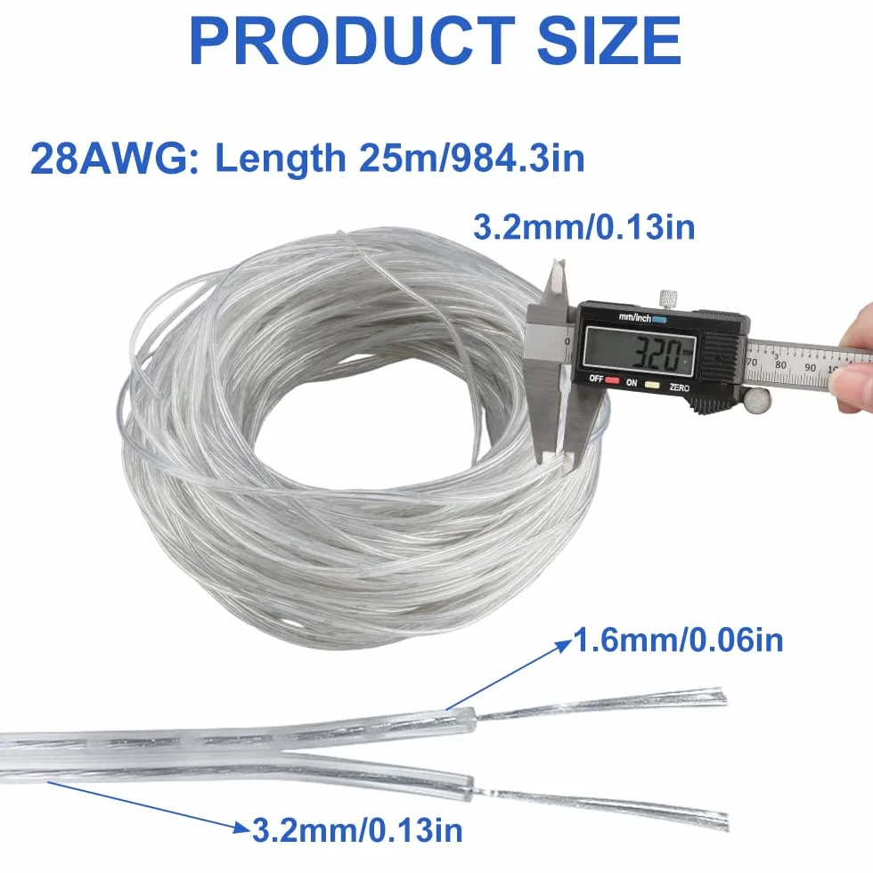 Kabel 2-żyłowy 25 m 28 AWG PCW przezroczysty średnica 3,2 mm elastyczny