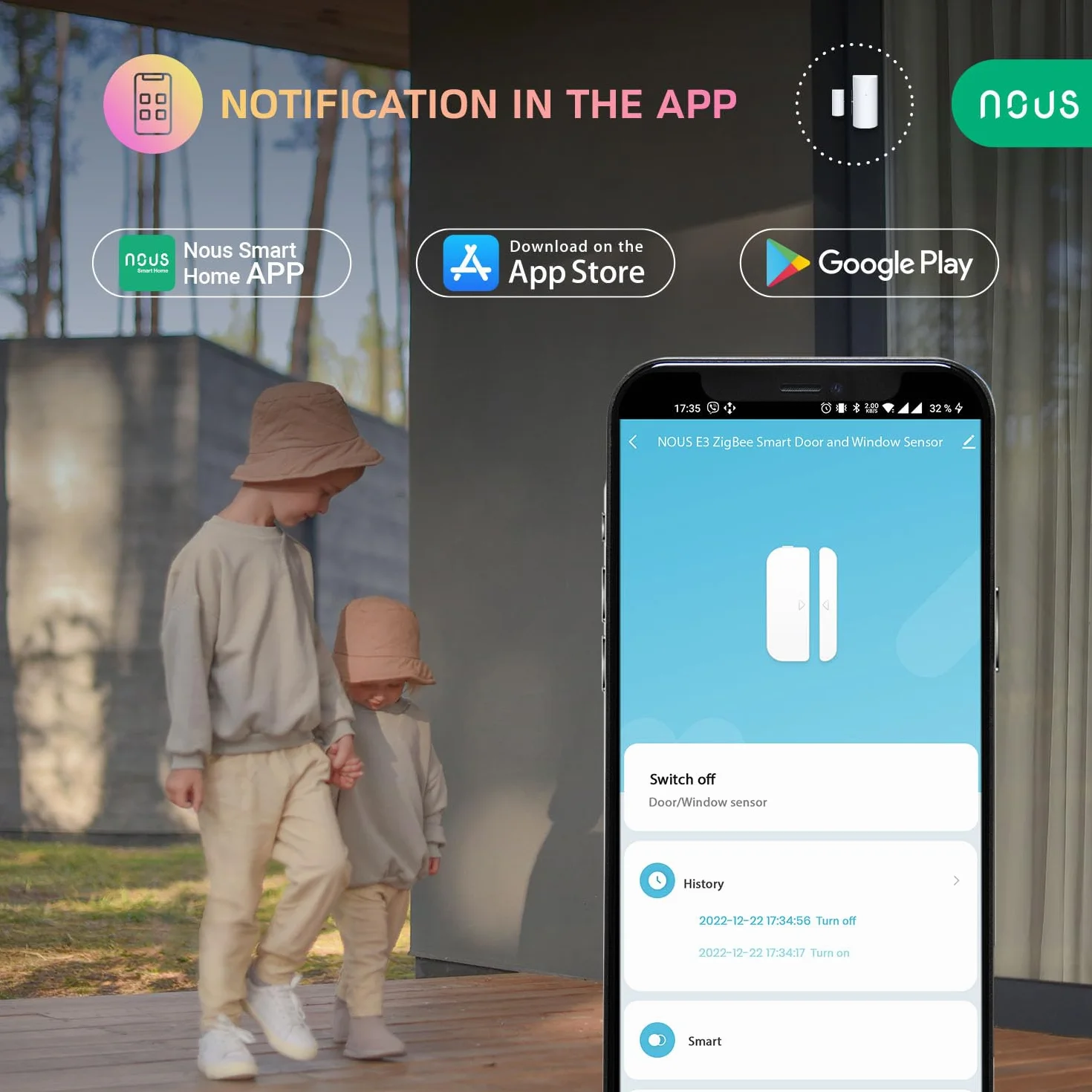 NOUS E3 ZigBee Window Contact, Door Sensor, Motion Sensor, ZigBee 3.0, Tuya Smart Life, MQTT