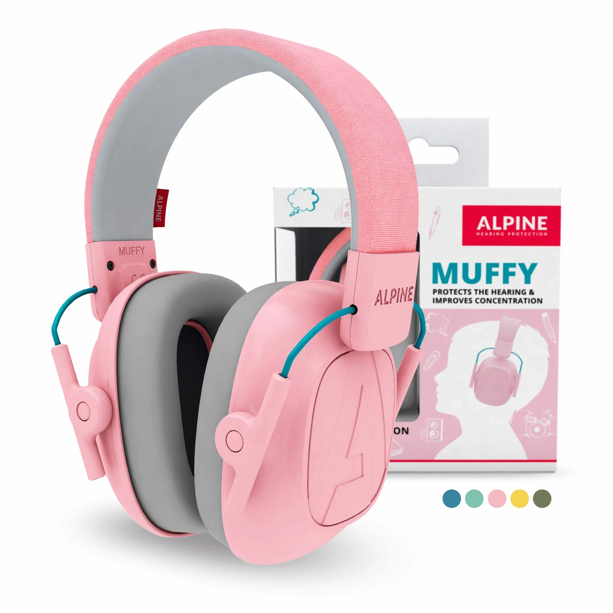Alpine Muffy dziecięce nauszniki redukcja szumów Premium ochrona słuchu regulowana opaska różowe