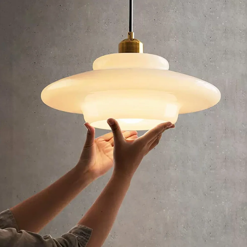 FFOCCO Biała lampa wisząca szklana 1 światło sterowanie dotykowe 800 lumenów