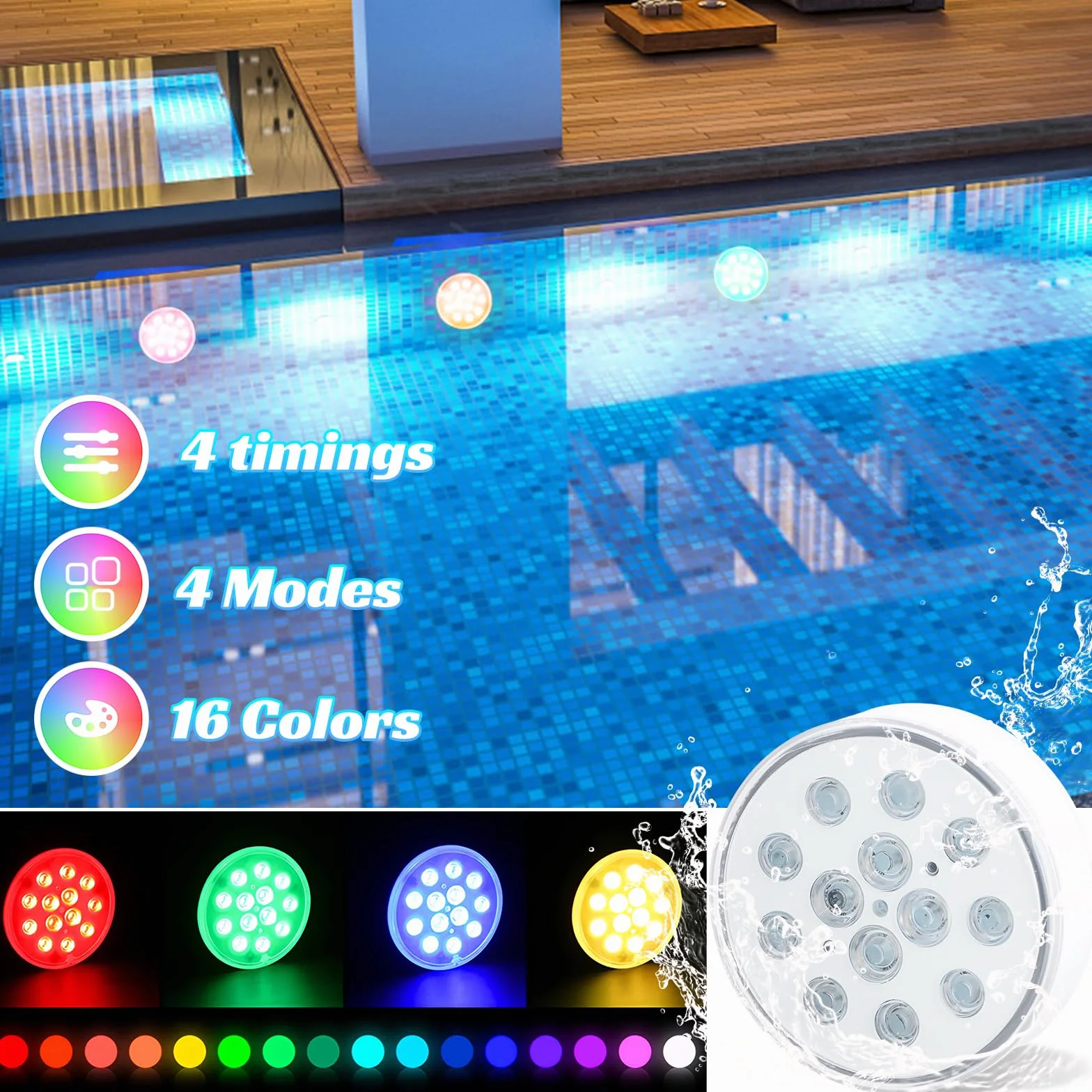 2 szt., zanurzalne światła LED, 16 kolorów, RGB, 13 LED, wodoodporne oświetlenie basenowe, podstawa LED do wazonu, oświetlenia akwarium, światła stawu, oświetlenie akwarium