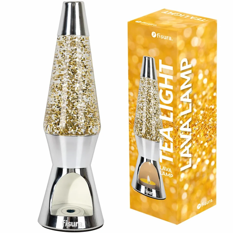 Fisura Lampa z lawą z brokatem 29 cm x 8,5 cm chromowana podstawa