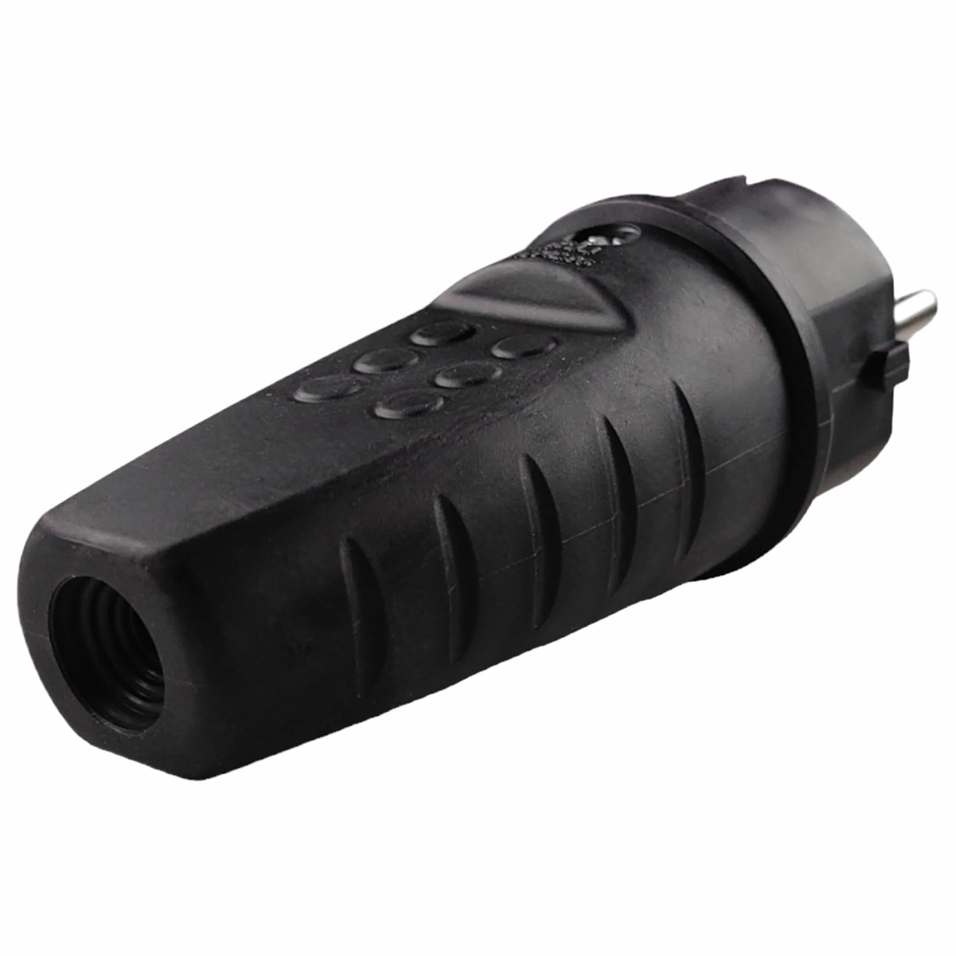 Gumowa wtyczka zewnętrzna 230 V 16 A IP44 kabel burzowy do 2,5 mm² wodoszczelna z zestykiem ochronnym