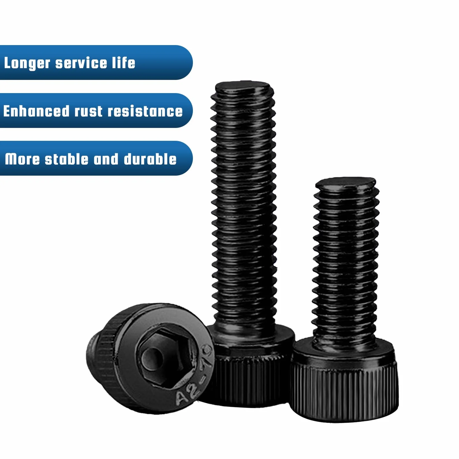 Śruby Cylindryczne M6x70mm ze Stali Nierdzewnej A2 V2A, Łeb Sześciokątny, Gwint Pełny, Czarne