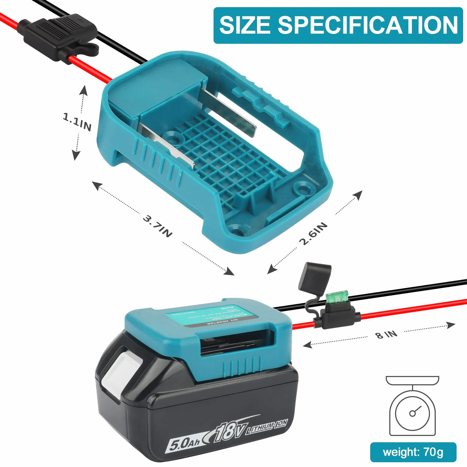 QUPERR Power Wheel Adapter z bezpiecznikiem i przełącznikiem, adapter baterii dla Makita 18V Lithium Battery, Power Convertor