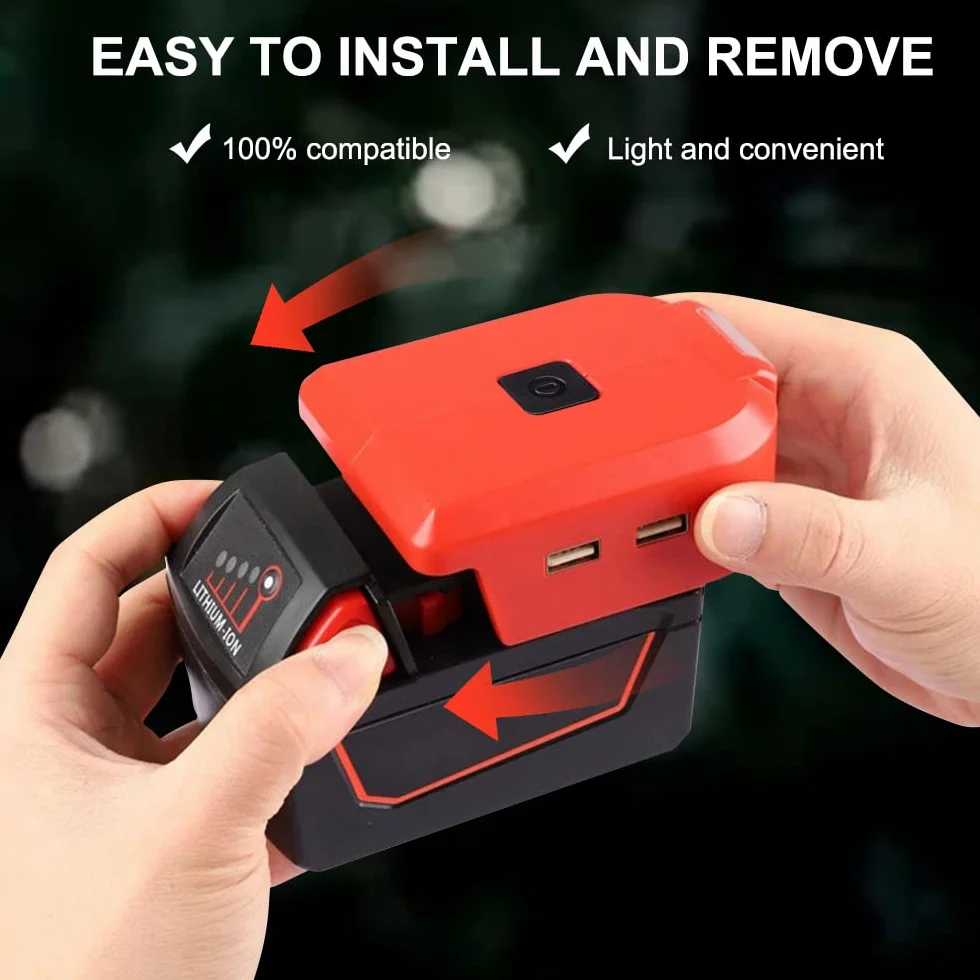 Adapter USB do akumulatora 18 V, lampa LED robocza z portem DC 12 V 2 A i podwójnym USB, zasilacz kompatybilny z 18 V