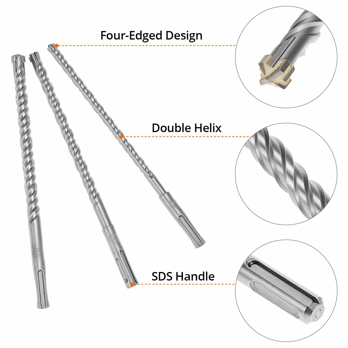 QWORK zestaw wierteł SDS Plus 4-ostrzowy 10 sztuk Ø 5-12 mm długość 110-210 mm