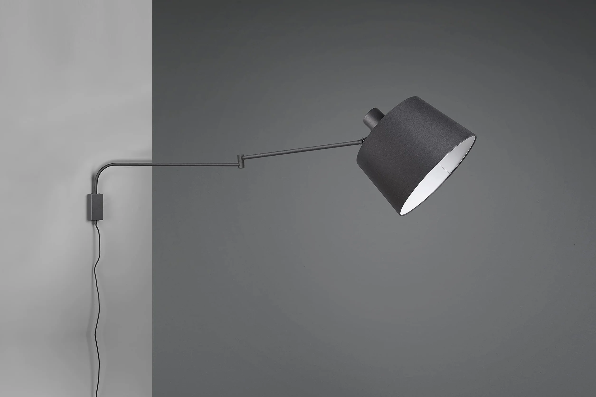 Trio Leuchten Lampa ścienna Baldo 200600132, metal czarny matowy, abażur z materiału czarny, bez 1 x E27