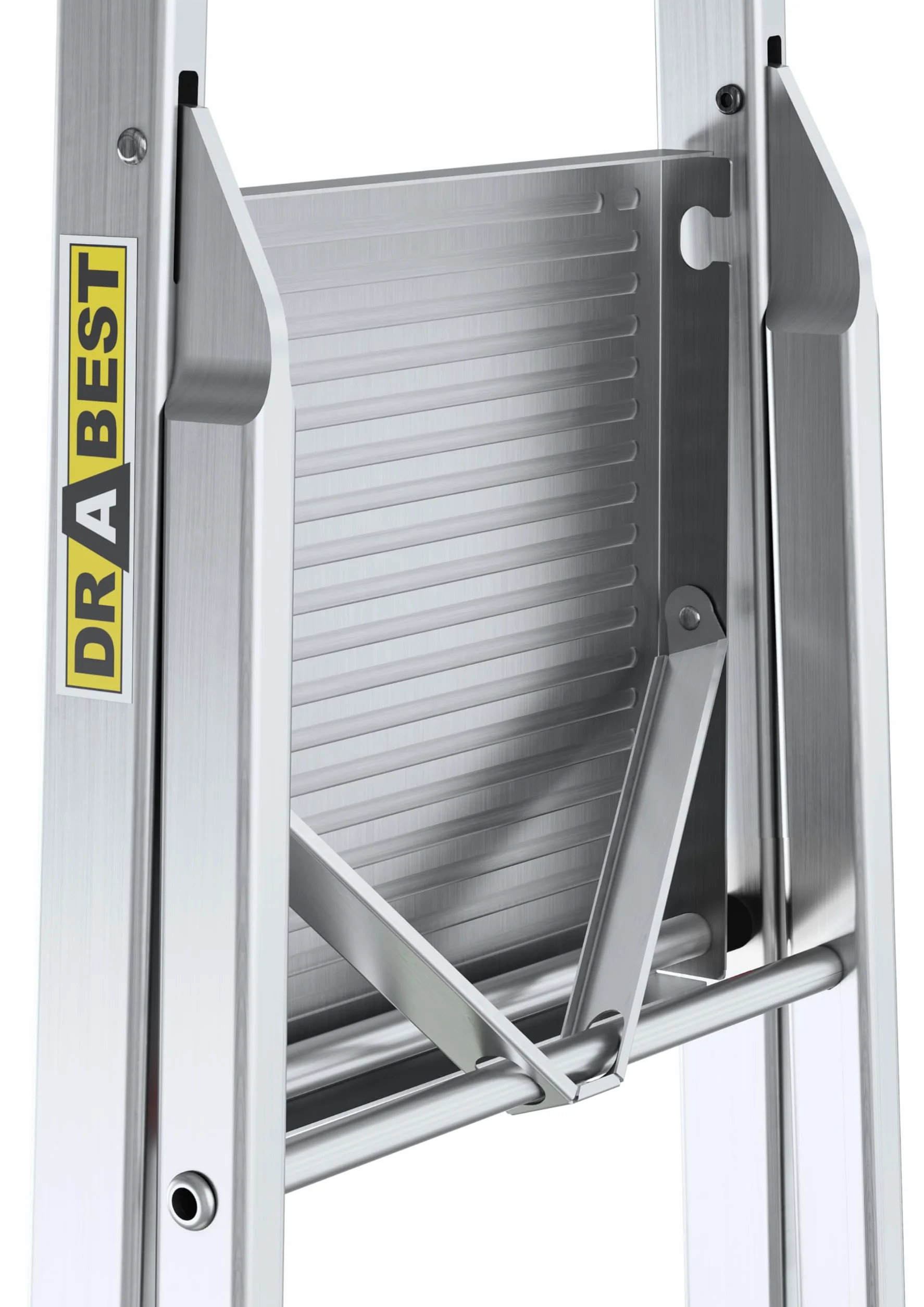 Drabina domowa 7 stopni - wysokość robocza 3,40 m - drabina składana aluminiowa z półką i platformą 25x26 cm, antypoślizgowe stopki, maks. 125 kg