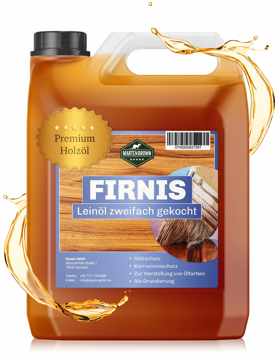 Martenbrown Olej lniany Firnis 5 l 2-krotnie gotowany do drewna wewnątrz i na zewnątrz