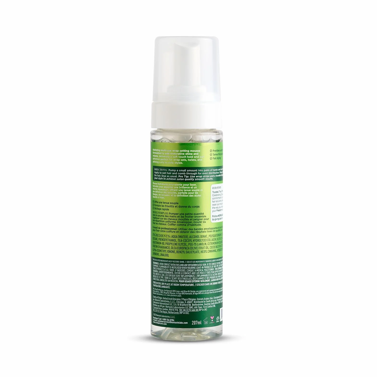ORS Olive Oil Hold & Shine Wrap Set 207 ml - Pianka do włosów 207 ml - z kolagenem, pantenolem i oliwą z oliwek dla zdrowych, nawilżonych i lśniących włosów bez ich obciążania.