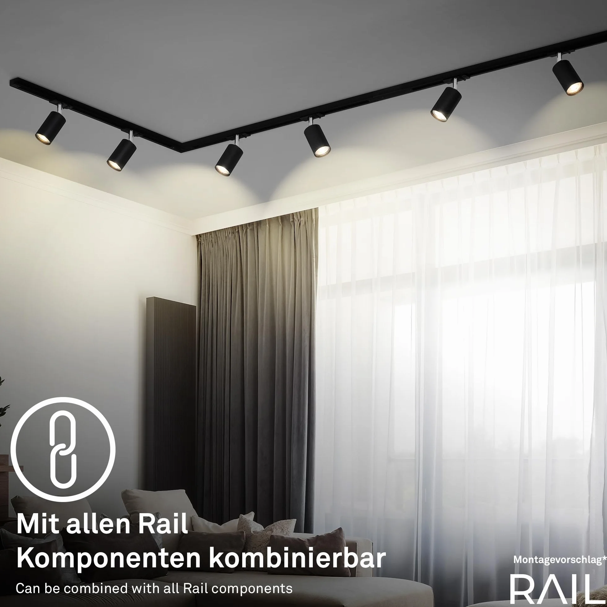 BRILONER Zestaw startowy system szyn szynowych GU10 reflektory obrotowe czarny 1,5 m