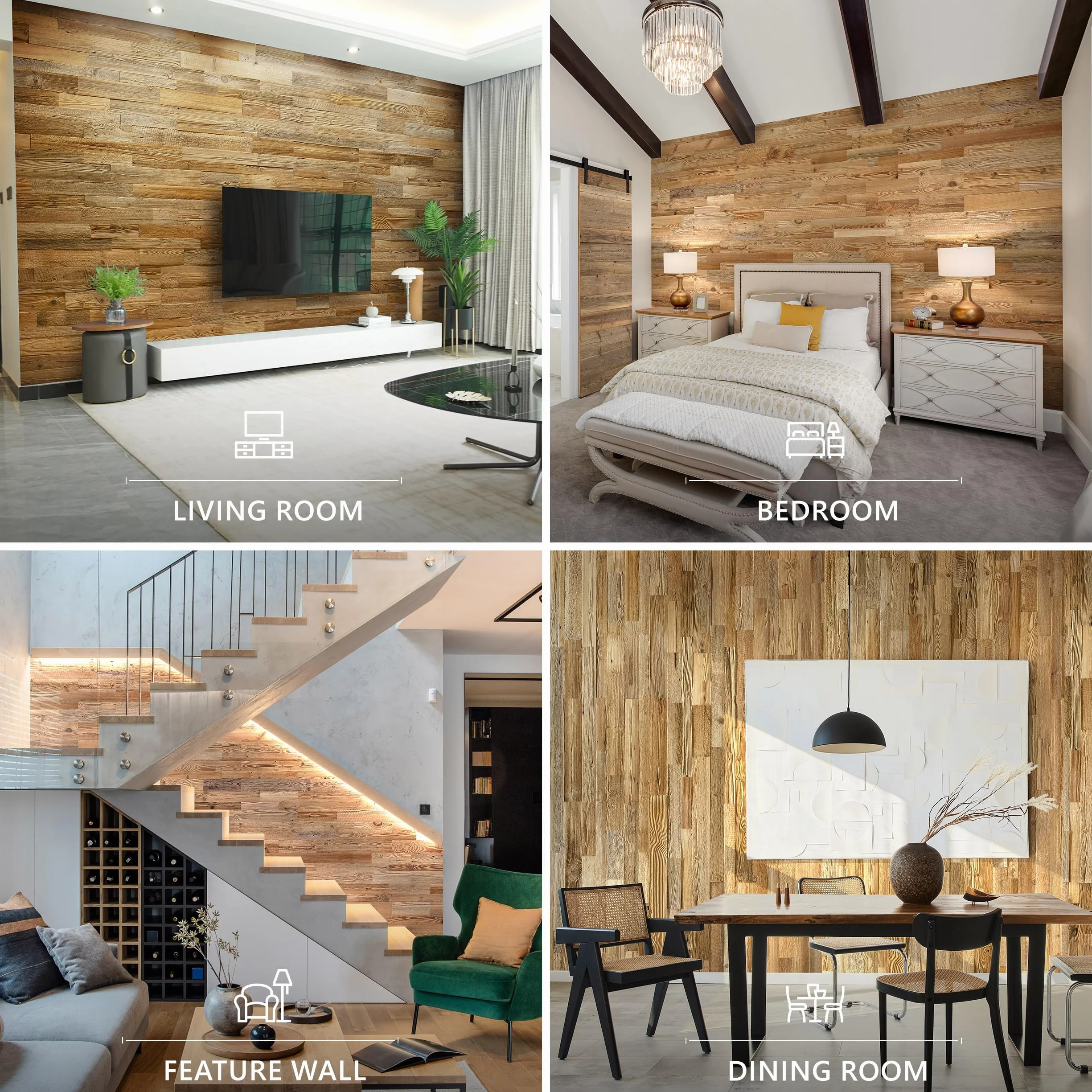 Wykładzina ścienna ze starego drewna, naturalne drewniane panele ścienne w stylu vintage, model Amber