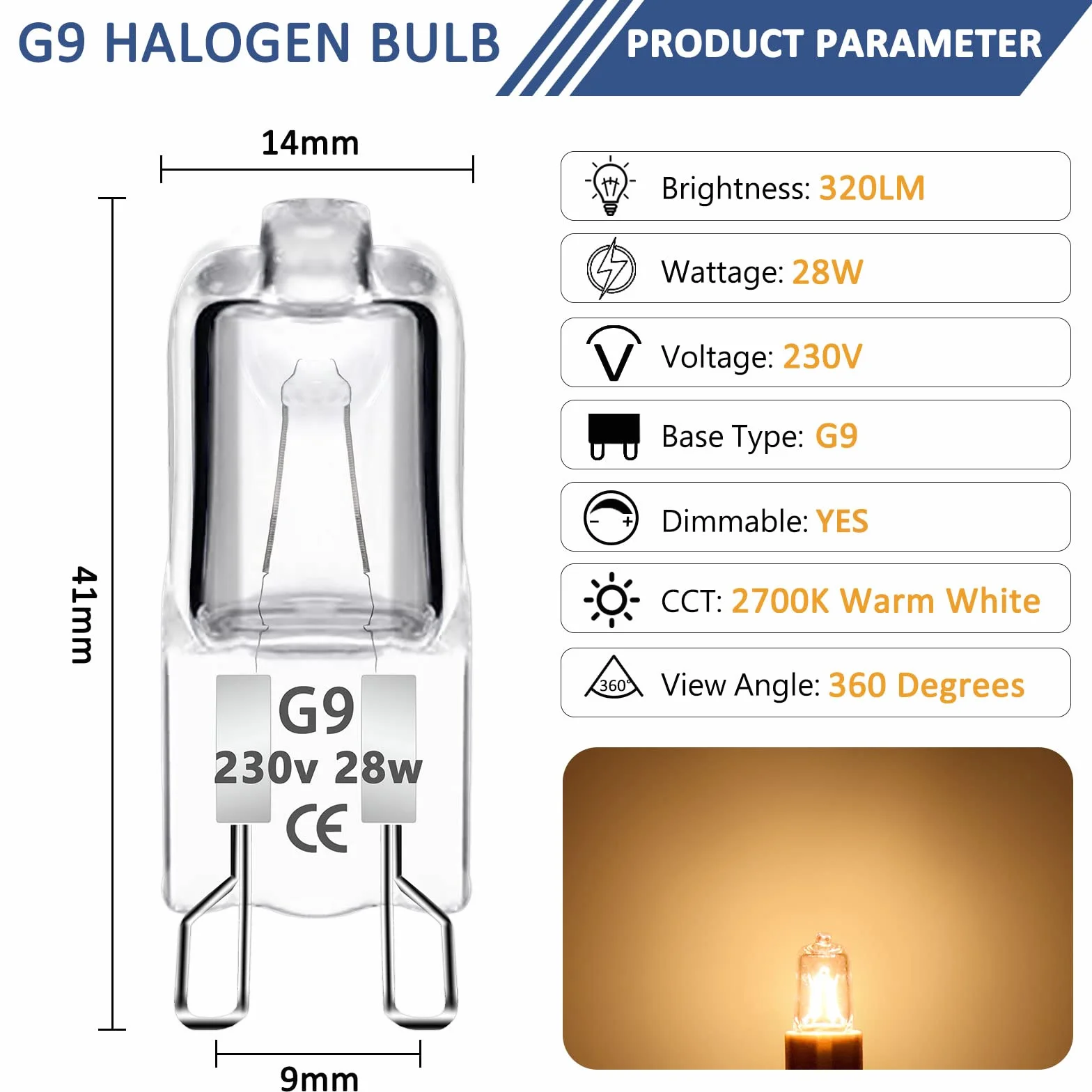 Żarówki halogenowe G9 28W 230V ściemniane 2700K 320lm ciepła biel