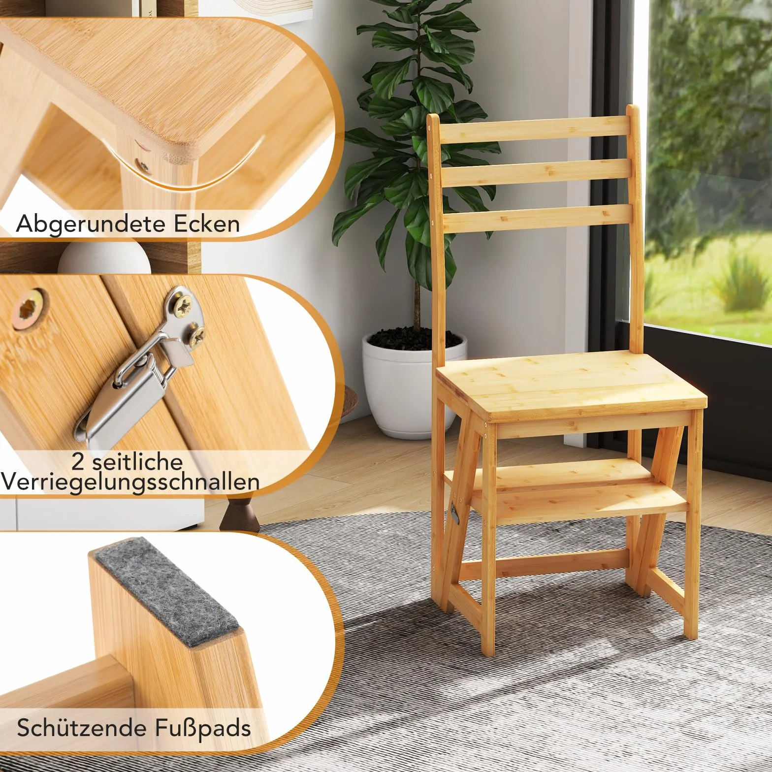 COSTWAY 3 w 1 Bambusowy Taboret Drabinkowy Składany 150 kg