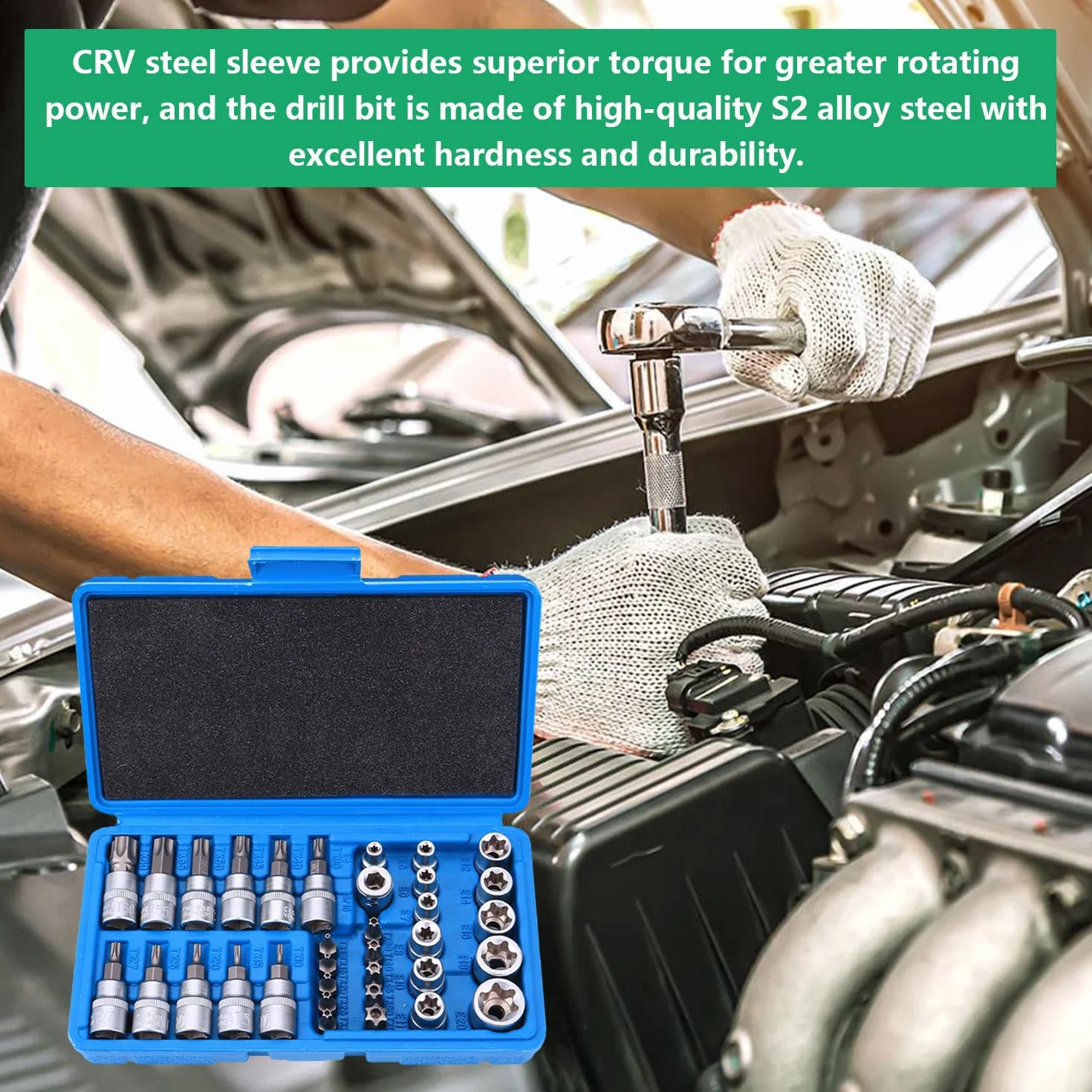Zestaw 34 kluczy nasadowych Torx, nasadek Torx, do naprawy samochodu, roweru, niebieski