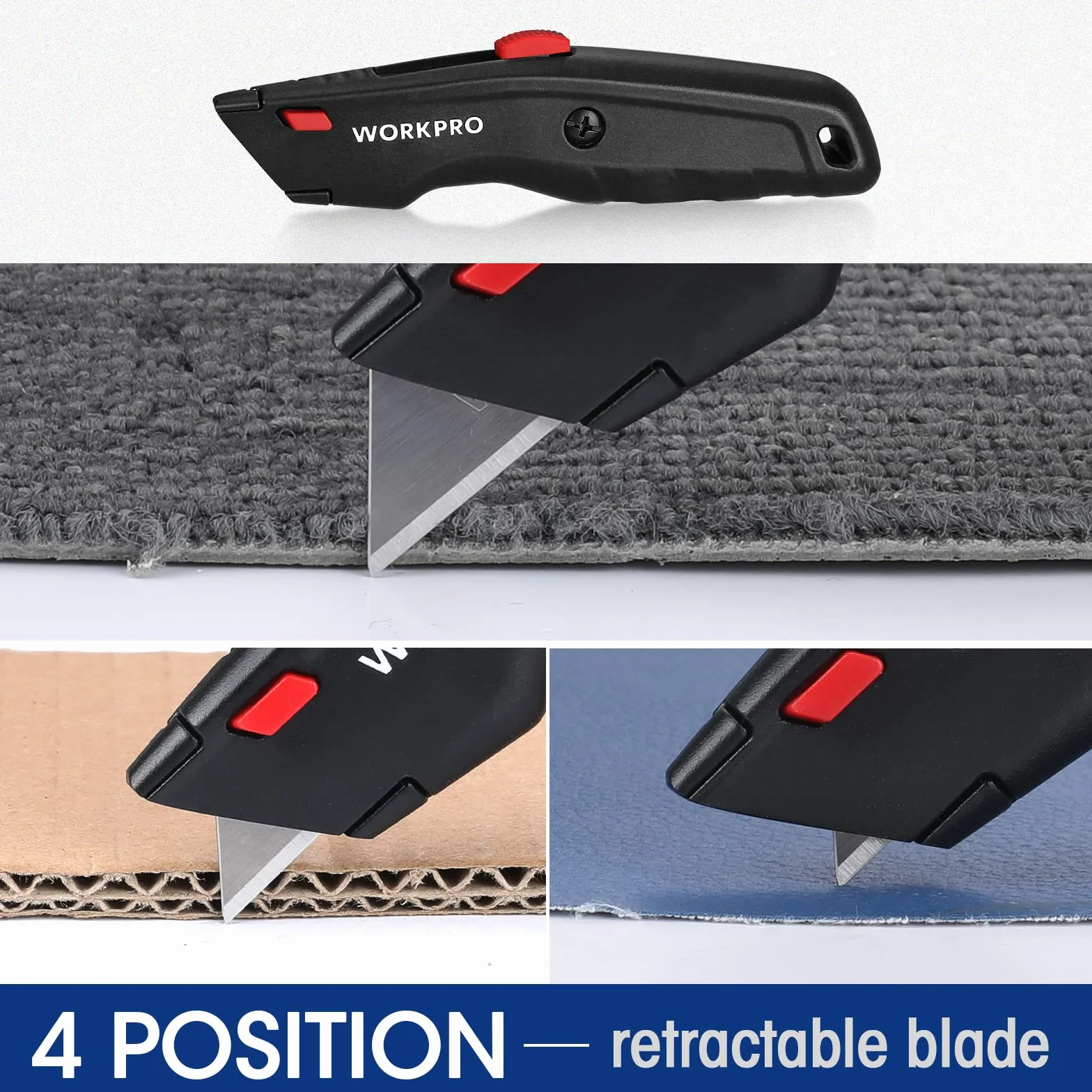 WORKPRO Einziehbares Universalmesser aus Vollmetall mit Schnellwechselklinge, 10 Klingen, Schwarz