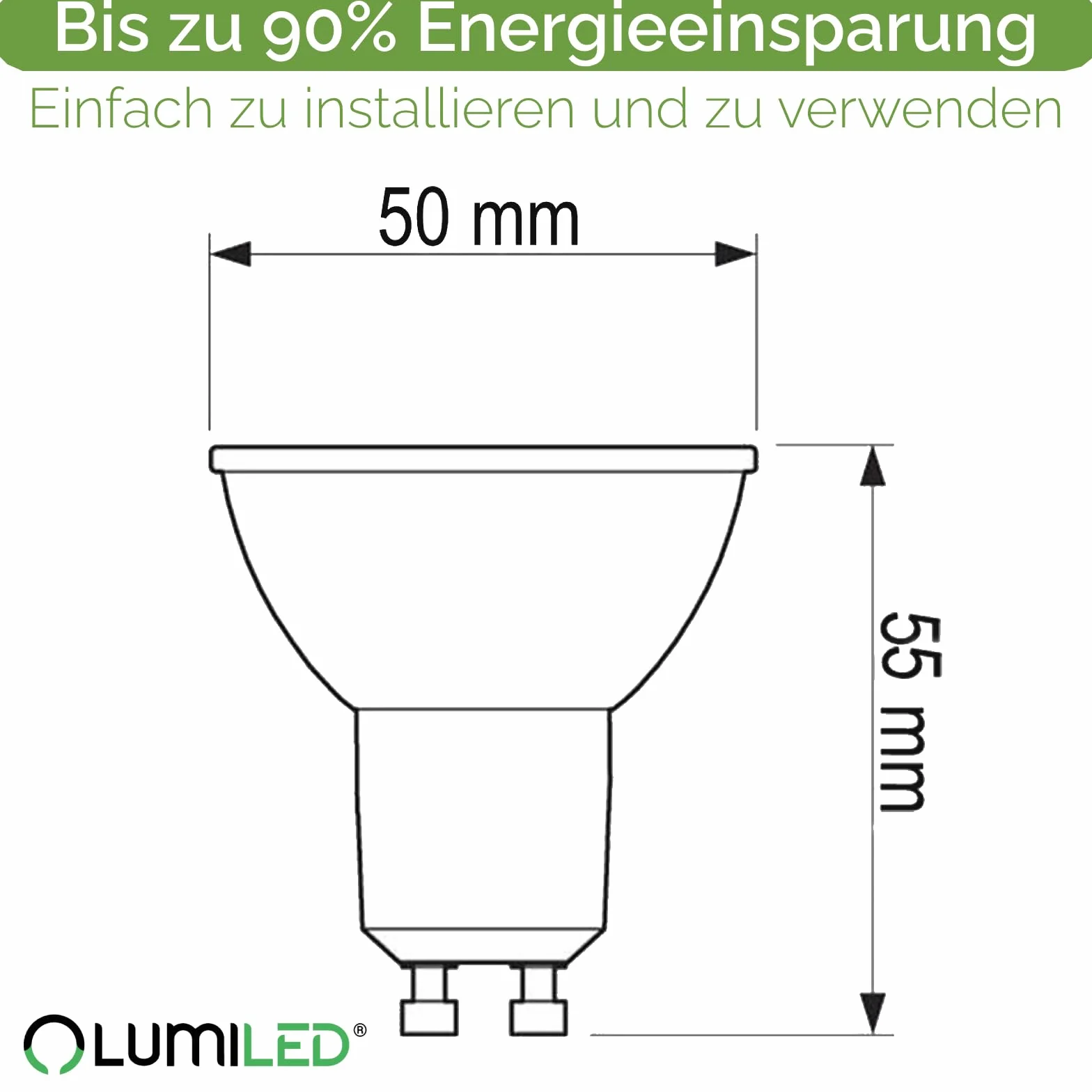 Lumiled Żarówka LED GU10 Reflektor PAR16 Czarna 6W 600lm 4000K Neutralna biel 120° Zestaw 10 sztuk
