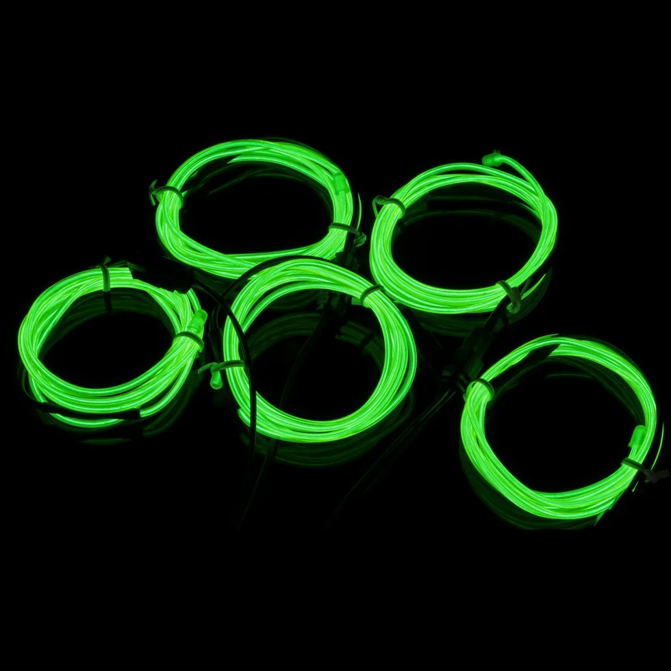 Lychee Przenośne neonowe światła, 5 x 1 m, świecący drut elektroluminescencyjny, elastyczny, jasny, neonowy, przewód EL, na Boże Narodzenie, Halloween, kostiumy, imprezy, zielone