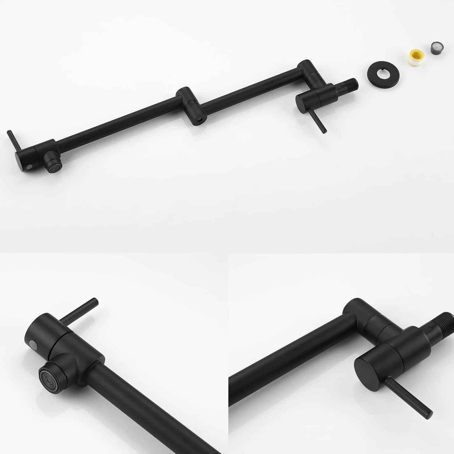Black Pot Filler Faucet Modern Wall Mount Double Joint Swing Arm Solid Brass Kitchen Sink Faucet Matt Black