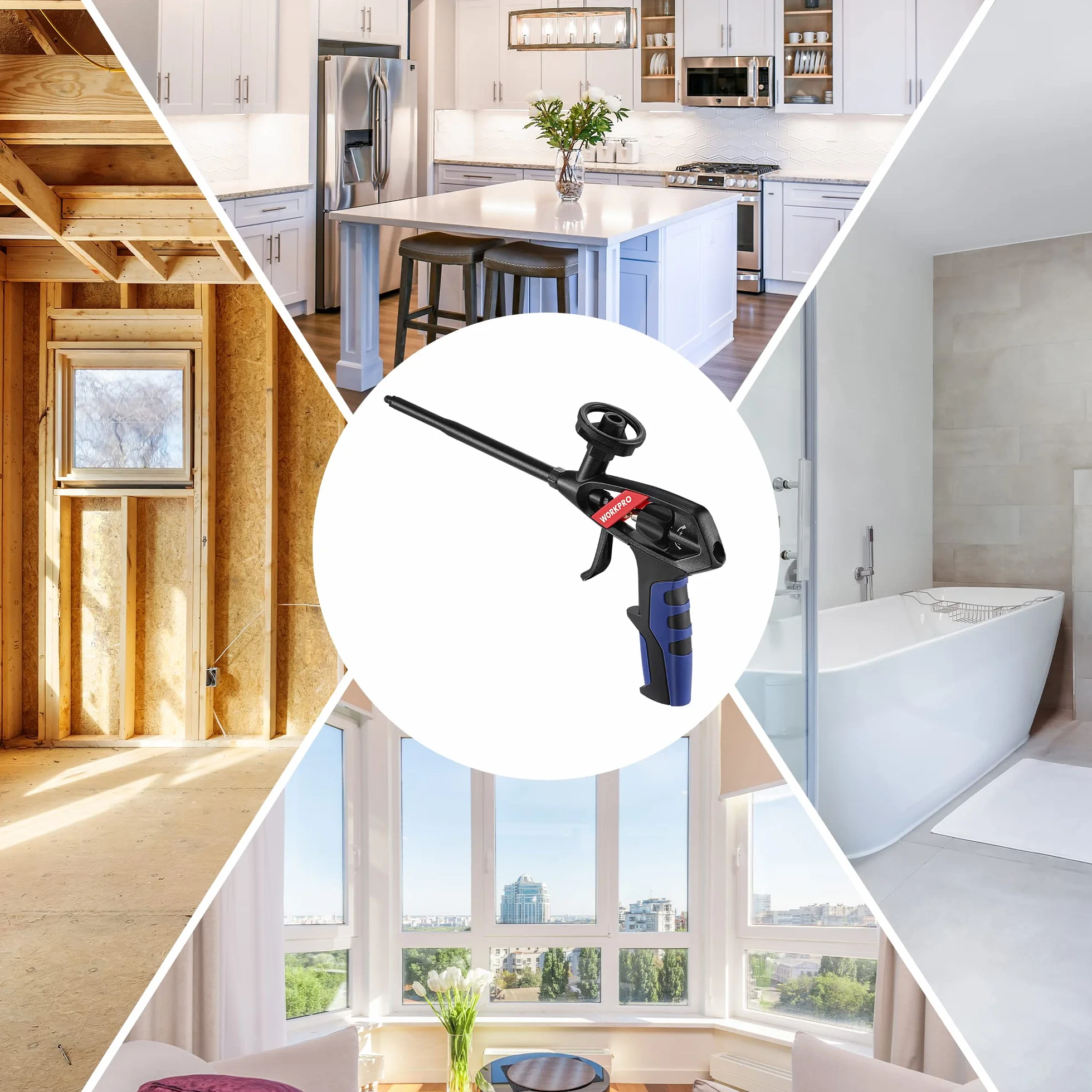 WORKPRO Pistolet piankowy PTFE do pianki poliuretanowej z przedłużkami i dyszami