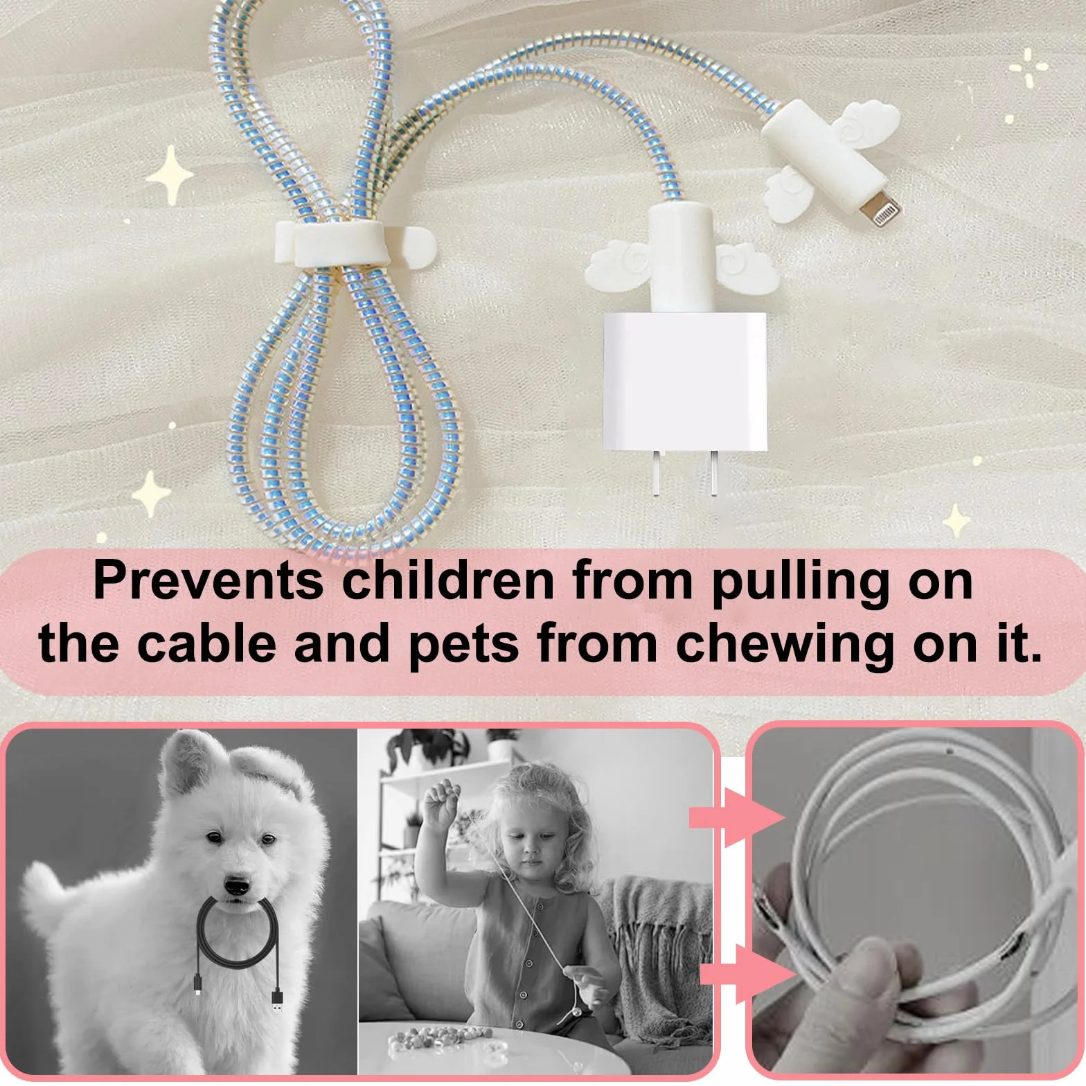 Owijki na kabel silikonowe ochraniacze na ładowarkę zestaw 4 sztuk rękaw na kabel USB 1,4 m