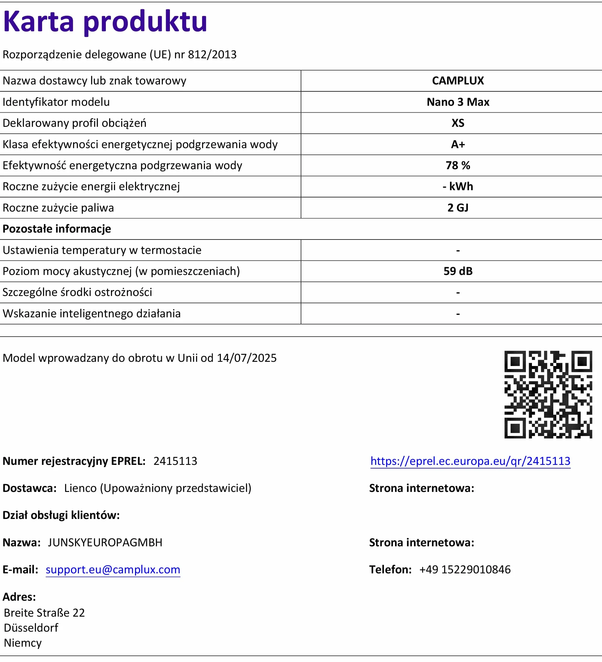 CAMPLUX Nano 3 Max Gazowy Podgrzewacz Wody Przenośny 3 L/min Butan 28-30 mbar 12V