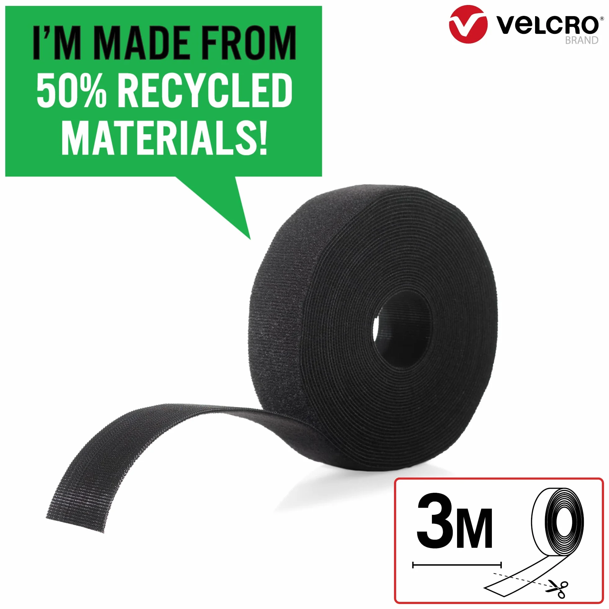 VELCRO® Marka | Paski wielokrotnego użytku Eco One-Wrap | Wielokrotnego użytku, elastyczne i wszechstronne paski uniwersalne do majsterkowania w domu, czarne, 25 mm x 3 m
