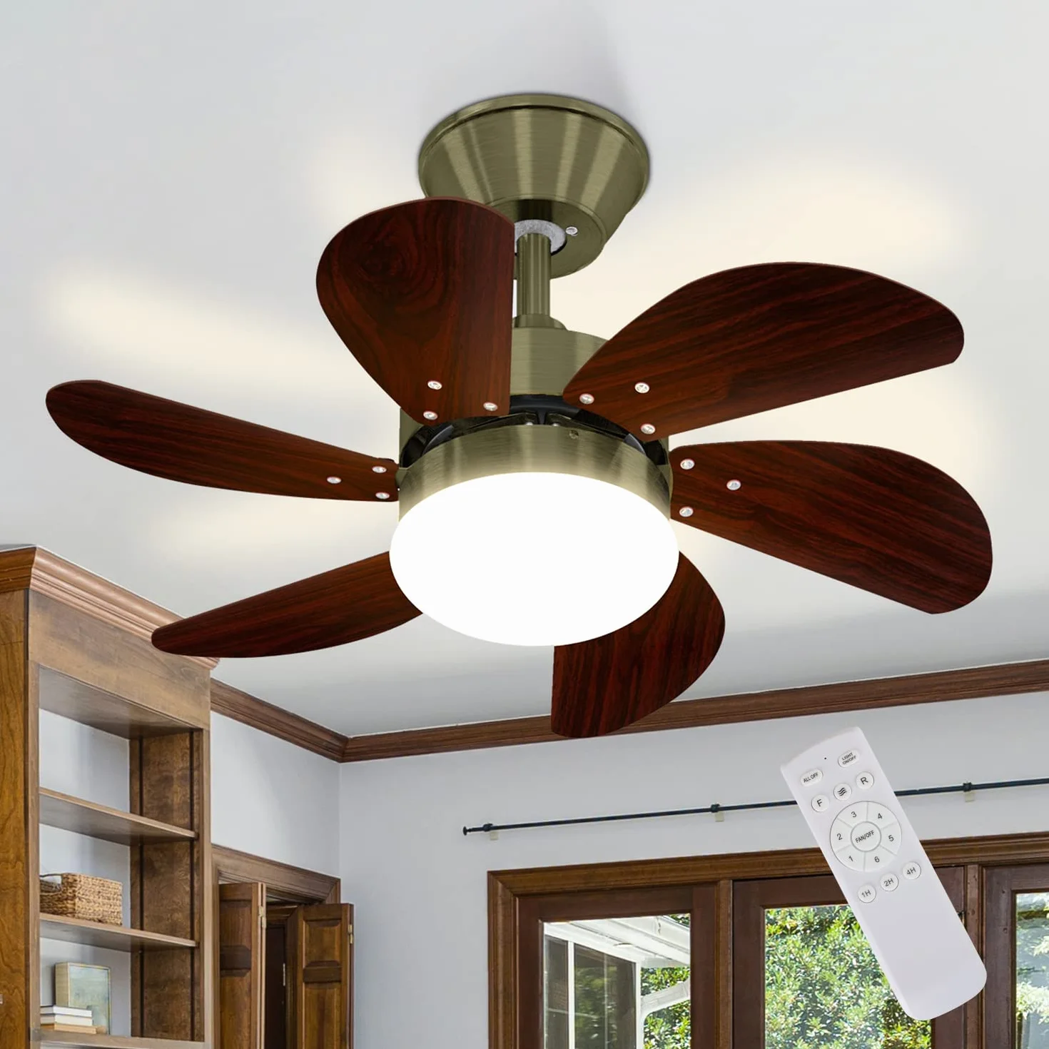 Homefire Wentylator sufitowy z oświetleniem i pilotem zdalnego sterowania, cichy, Ø 75 cm, 6 łopatek, wentylator z pojedynczą lampą, lampa sufitowa, na lato, zimę, do sypialni, bez źródła światła