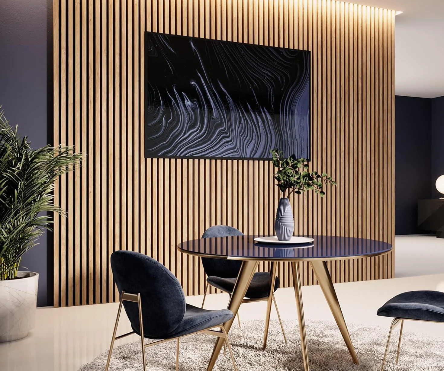 Panele Akustyczne Ścienne Dąb Stirling MDF Lamele 2x 26,5x240 cm Na Czarnej Płycie