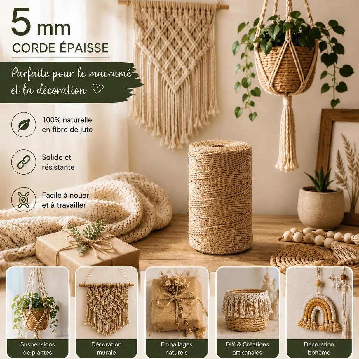 Sznurek juty naturalny Ø5mm 100 m La Lina CJN33