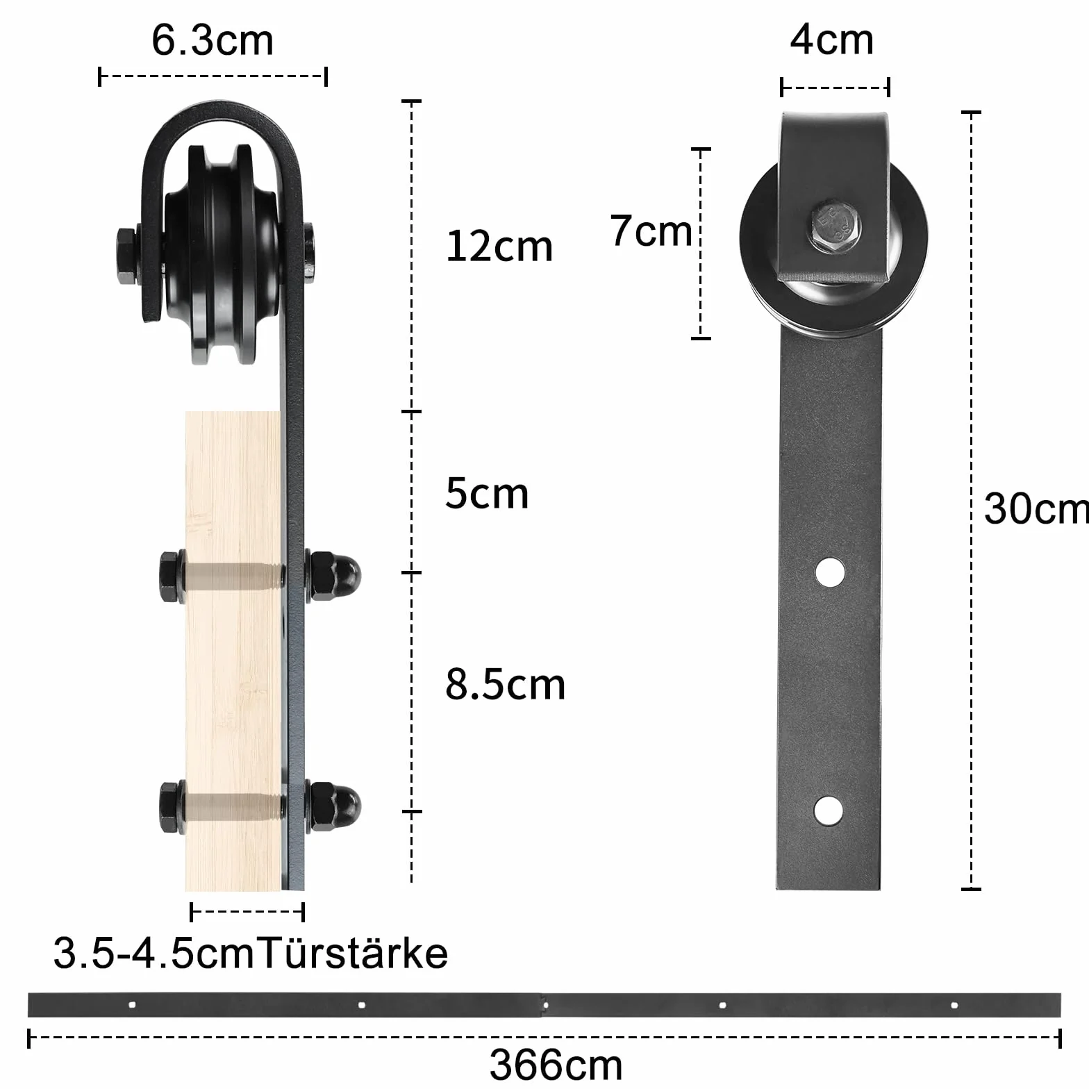 Aufun System drzwi przesuwnych ze stali węglowej 35-45 mm 130 kg 366 cm