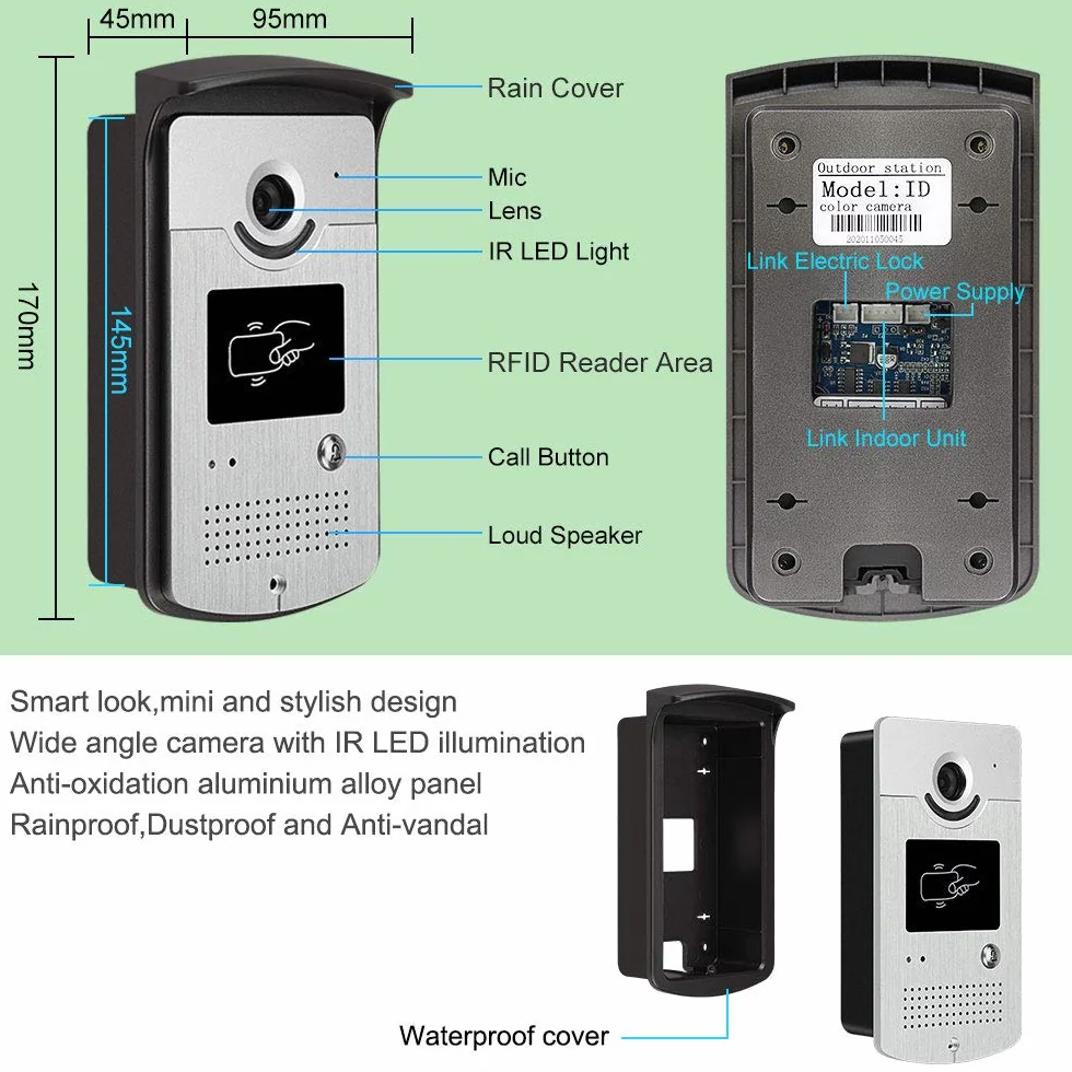 2 monitory domowy domofon wideo telefon drzwi system kontroli dostępu do kamery RFID 7'' kolorowe ekrany TFT obsługa odblokowywania EM + 10 szt. ID niebieski pilot (1 kamera 1 monitor)