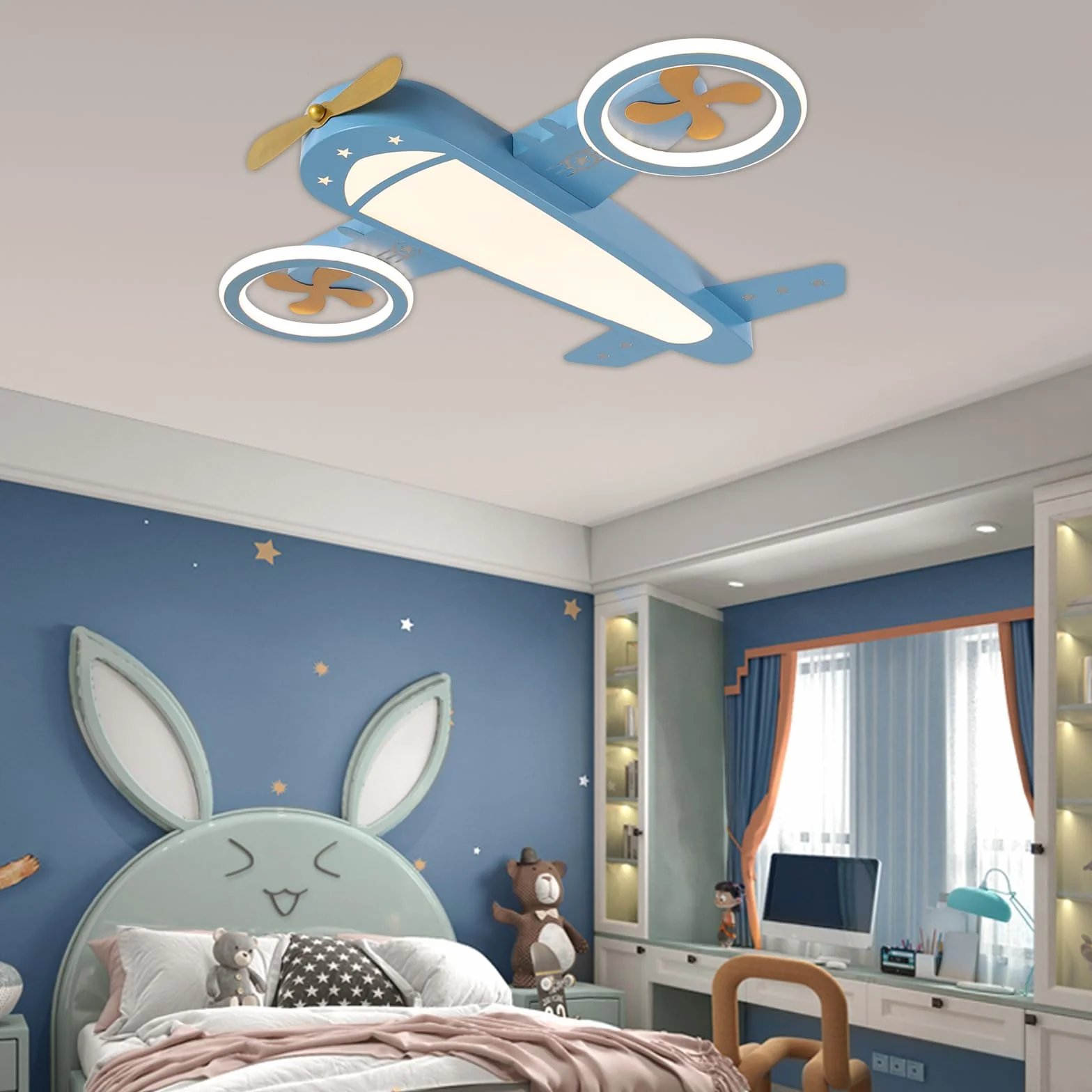 Urocza i stylowa, kreatywna lampa sufitowa LED, z motywem samolotu, regulowana temperatura barwowa z pilotem zdalnego sterowania, do pokoju dziecięcego, dla chłopców i dziewczynek, do sypialni, lampa
