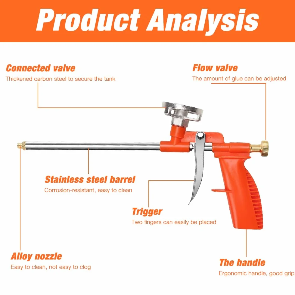 Pistolet piankowy, 2 sztuki, z ergonomicznym uchwytem z tworzywa sztucznego, metalowy