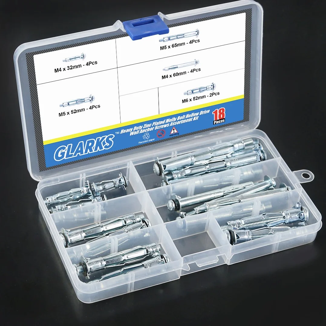 GLARKS GLLAZX-9 Heavy Duty Gun Kotwica ścienna metalowe narzędzie do ustawiania z bolcem Molly Hollow Drive śruby kotwiące ścienne zestaw asortymentowy do mocowania płyt gipsowo-kartonowych