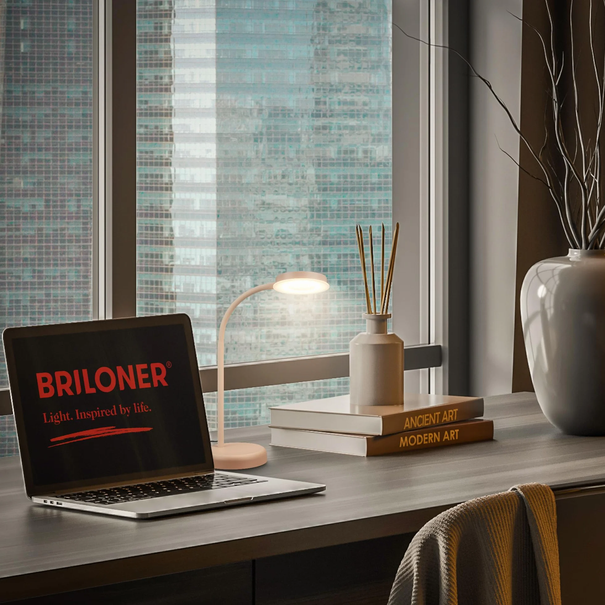 BRILONER Lampa biurkowa LED z dotykiem ściemniana obrotowa 13x55,5 cm beżowy