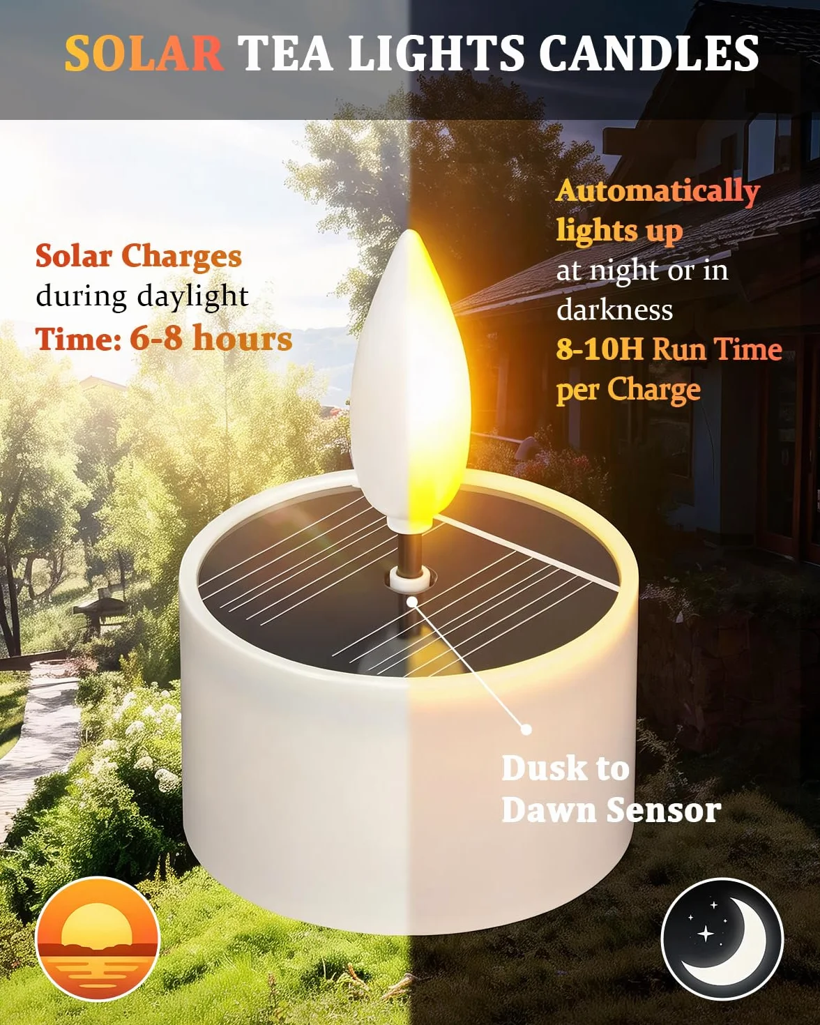 SoulBay Solarne świeczki tea light LED 12 sztuk wodoszczelne wielokrotnego ładowania dusk to dawn migoczące do ogrodu