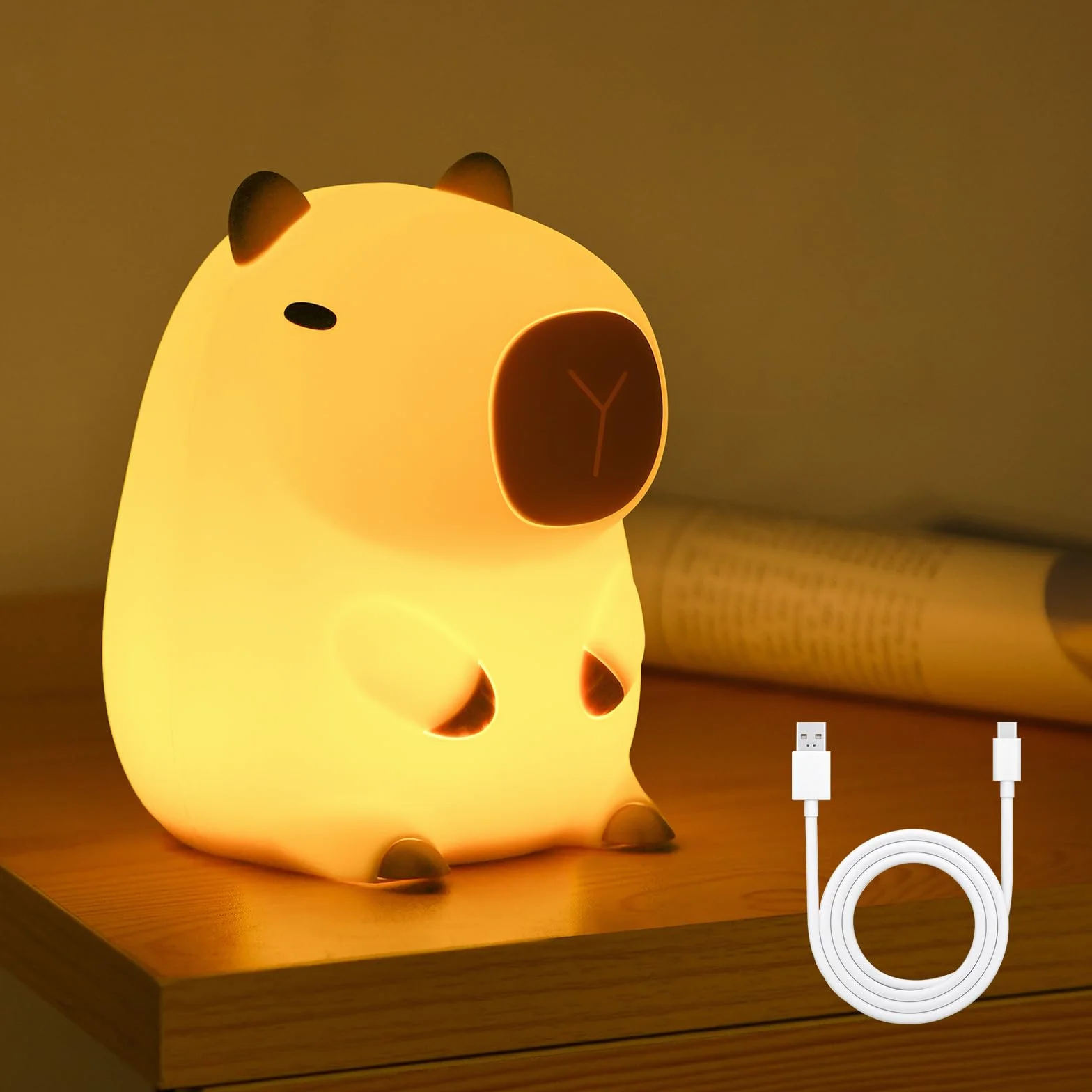 Lampka nocna z kapibarą z funkcją dotykowego sterowania USB i timerem