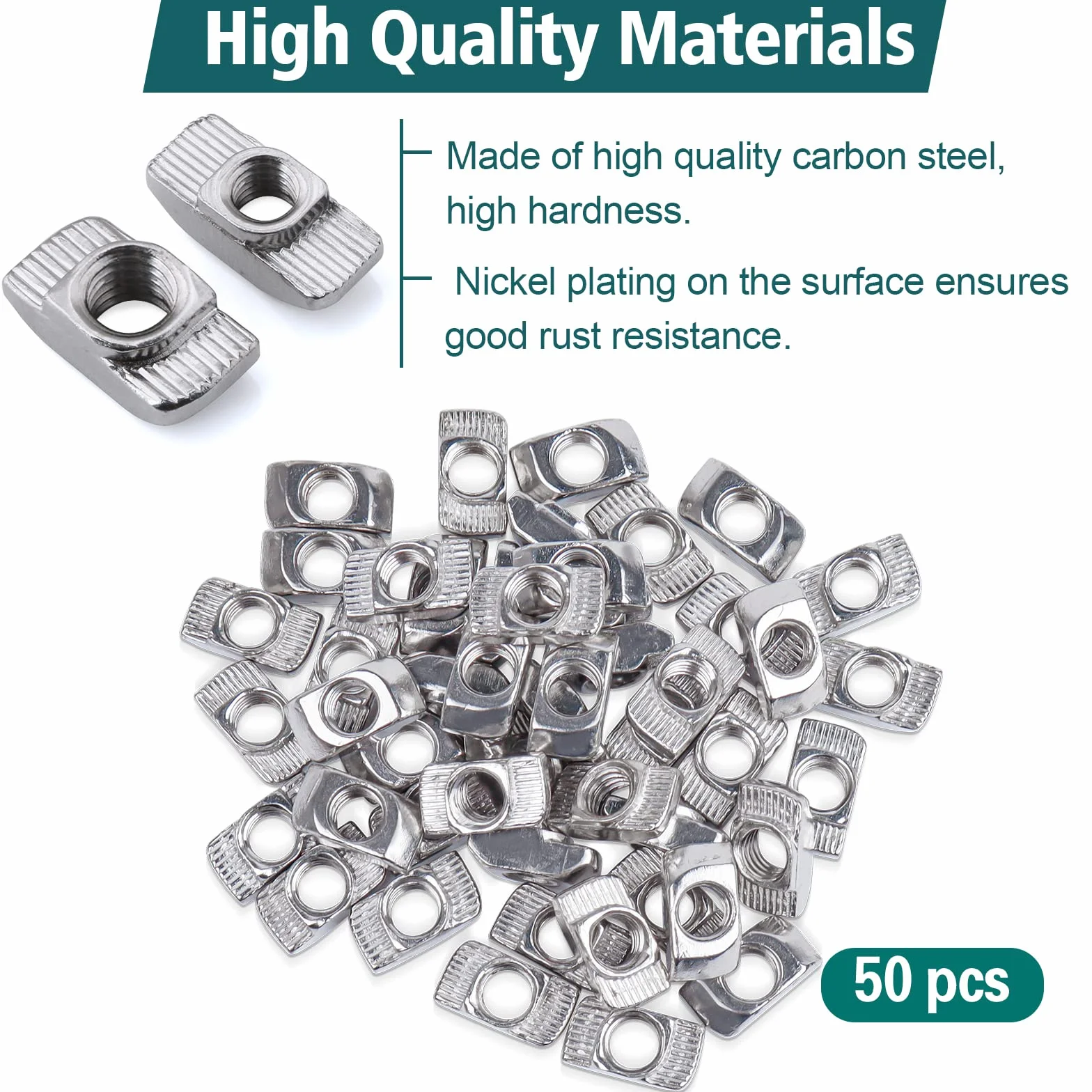 Nakrętki młotkowe 6 mm M5 do profilu aluminiowego 2020, stal węglowa, gniazdo T, 50 sztuk