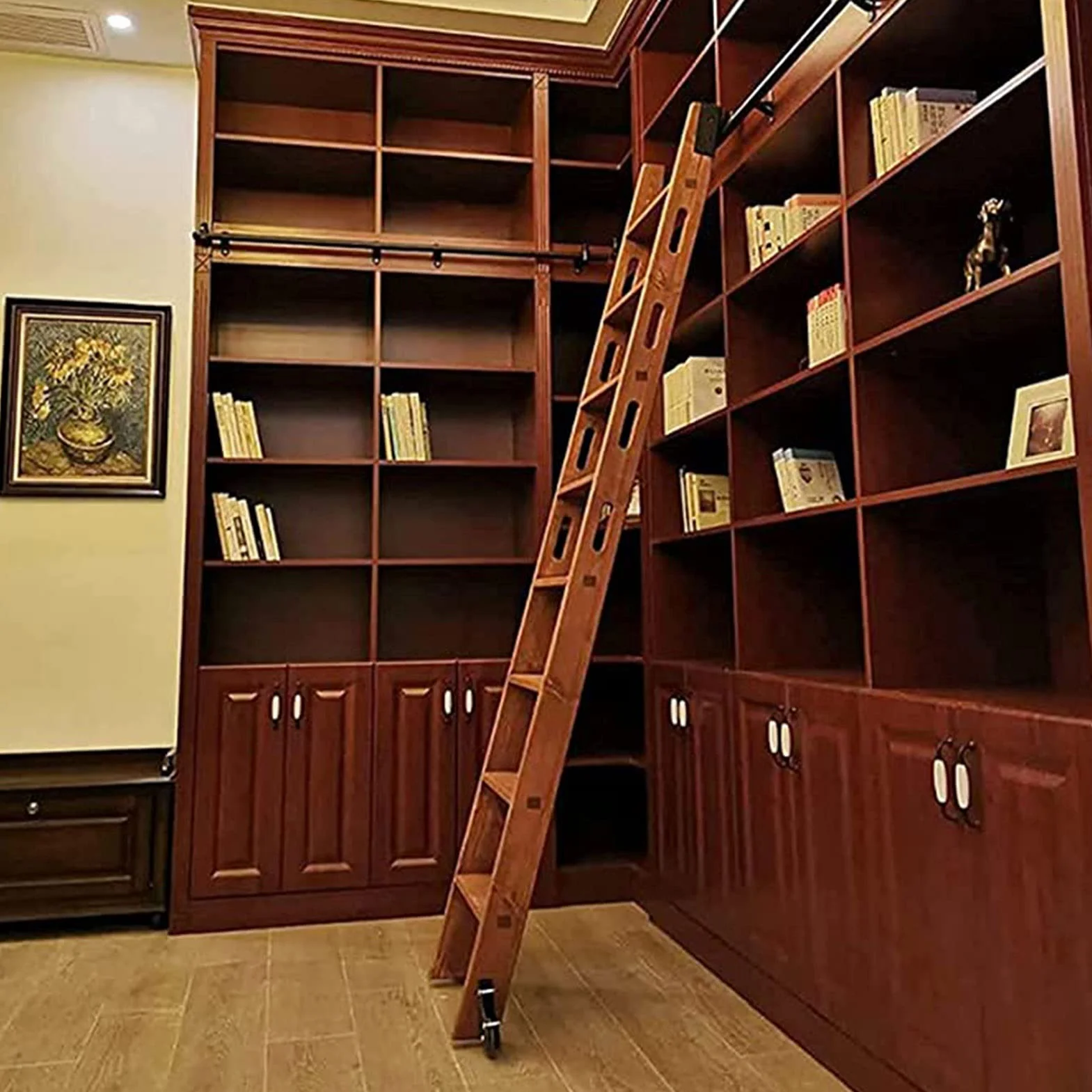 Czarny zestaw biblioteki przesuwnej z okrągłą szyną 3 m