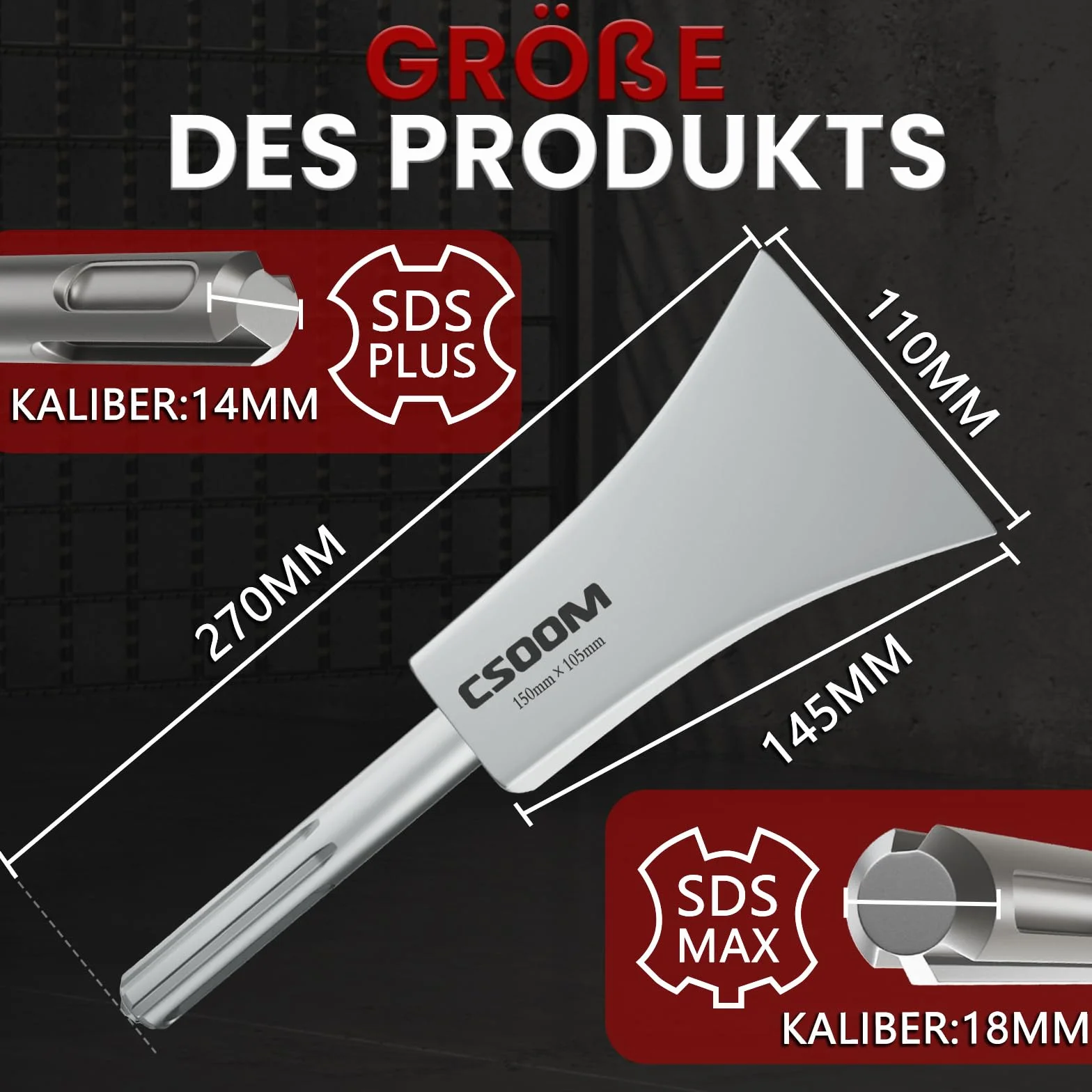 CSOOM Dłuto szpachlowe SDS-Plus 270 x 110 mm z trzonkiem wymiennym SDS-MAX