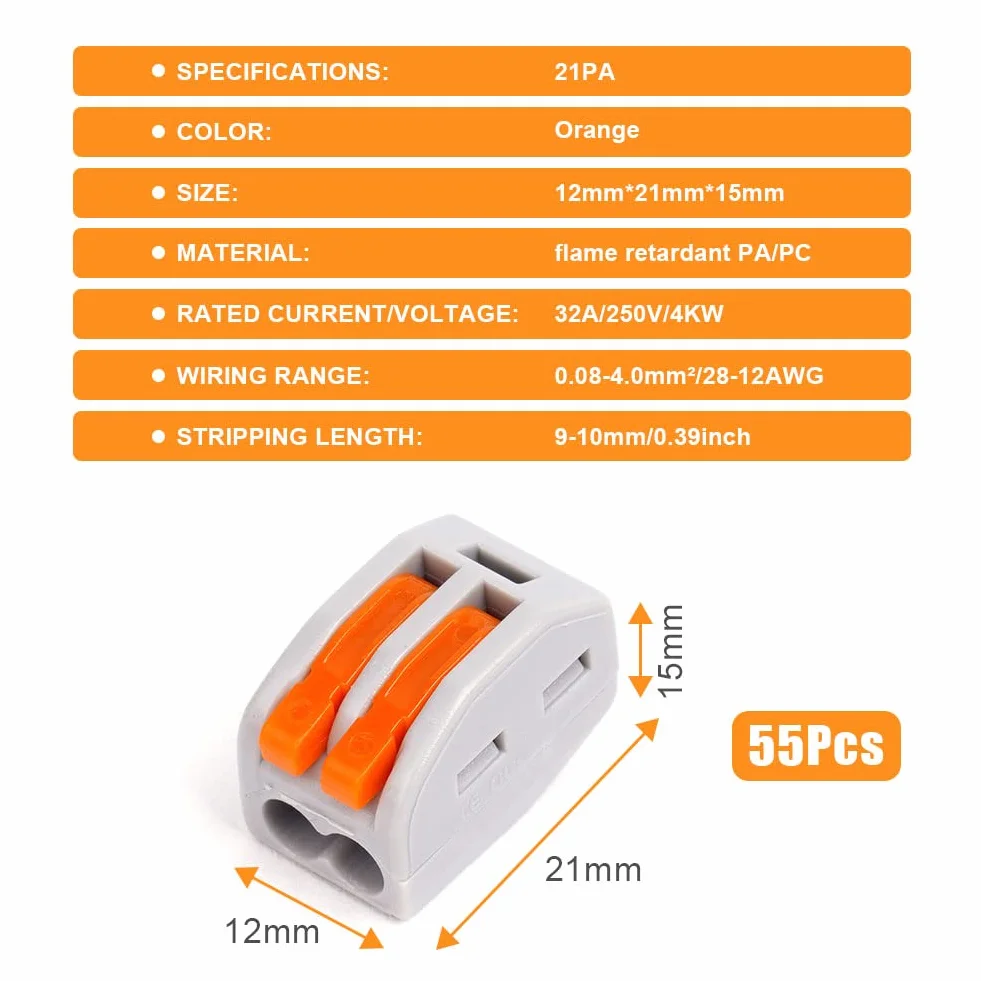 flintronic Szybkozłączki z dźwignią, elektryczne, bloki zaciskowe, ognioodporne tworzywo PA/PC, 55 szt.