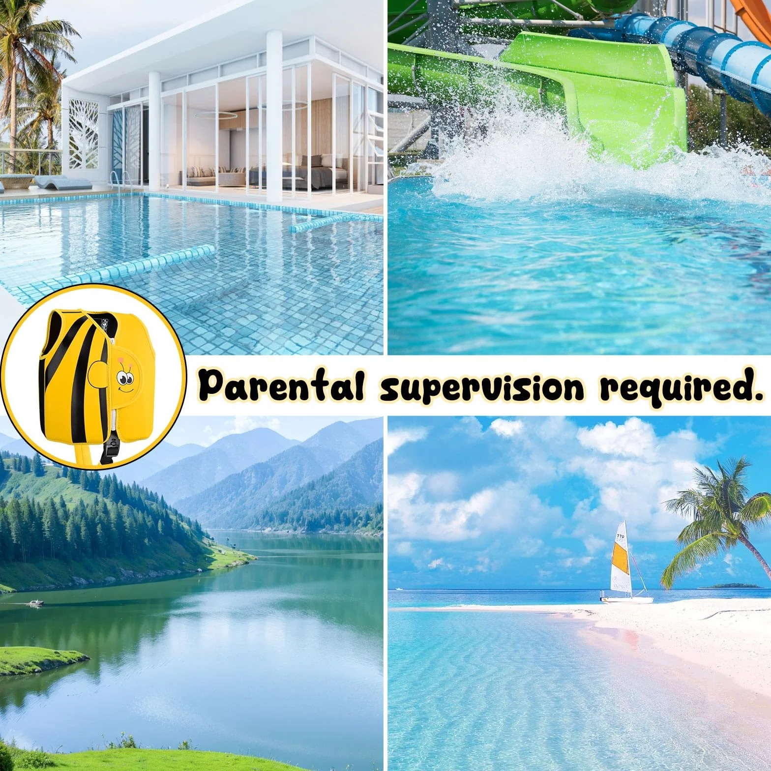 Fuqiduo Pomoc pływacka i treningowa z neoprenu i EPE - z regulowanym pasem krocznym dla dziewczynek/chłopców, sporty wodne (M/3-6yrs/19-30kg)