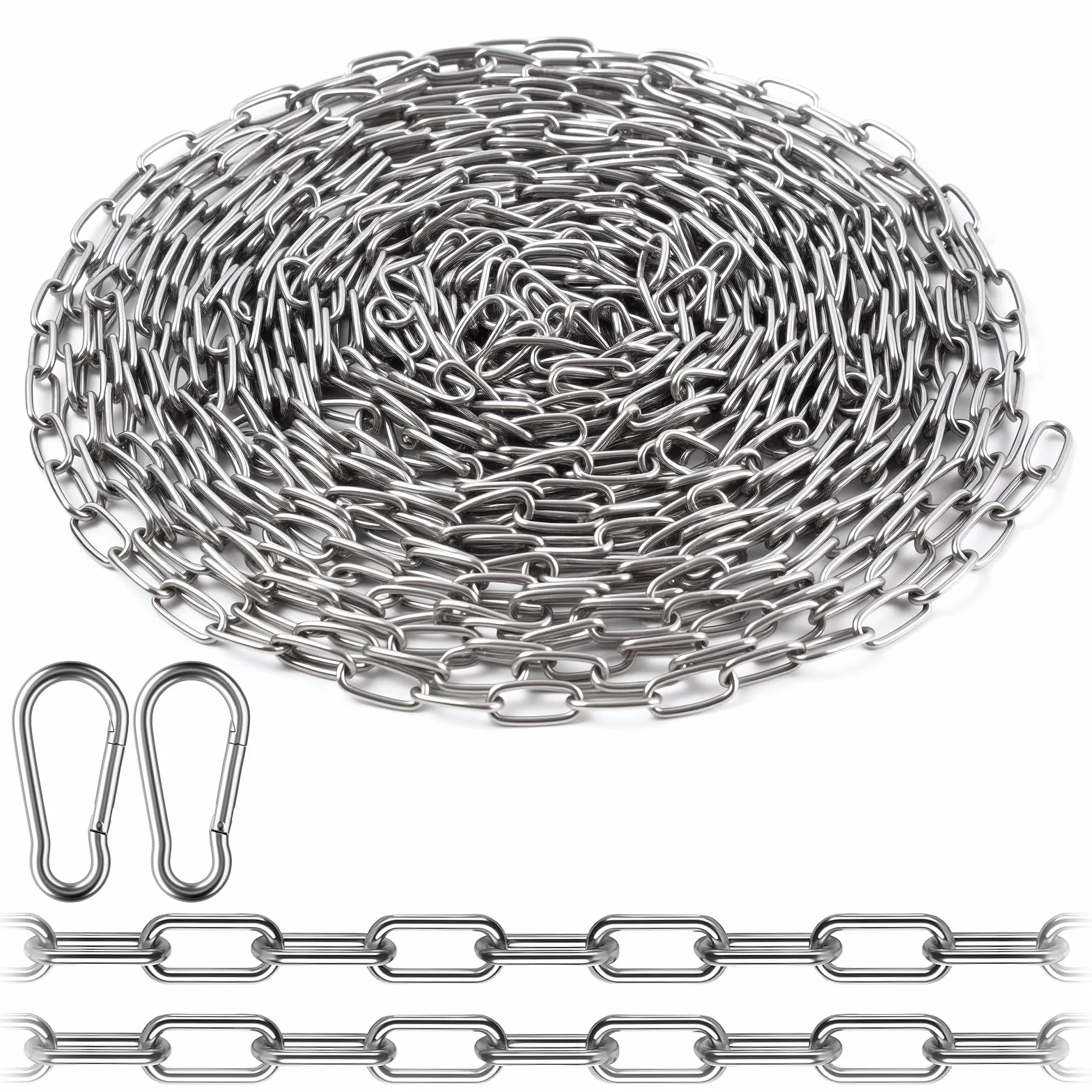 Łańcuszek ze stali nierdzewnej 304 1,5 mm x 10 m z klamrami alpinistycznymi do ogrodzeń