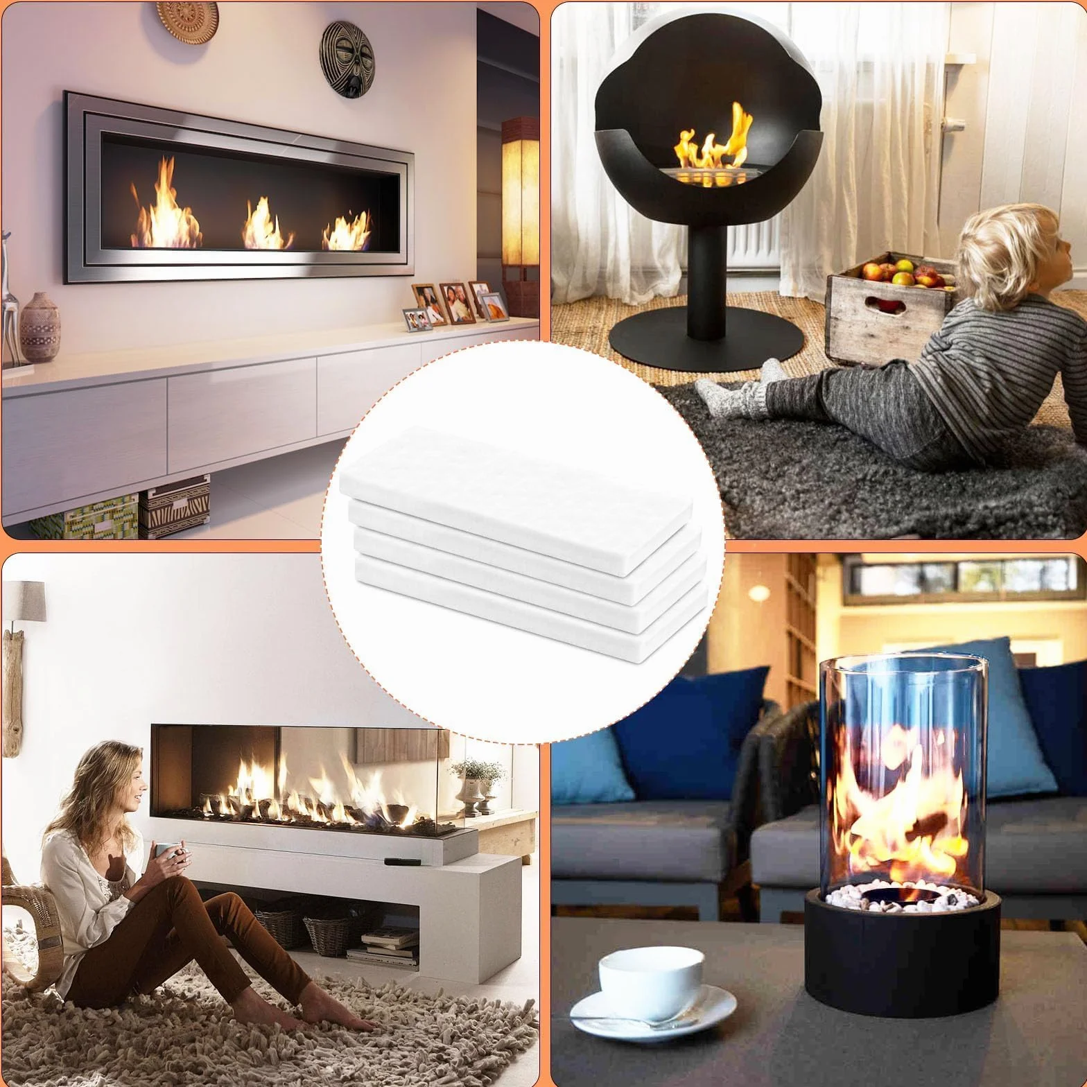 Gąbka z wełny ceramicznej 300x100x25 mm 4 sztuki do kominka bioetanol