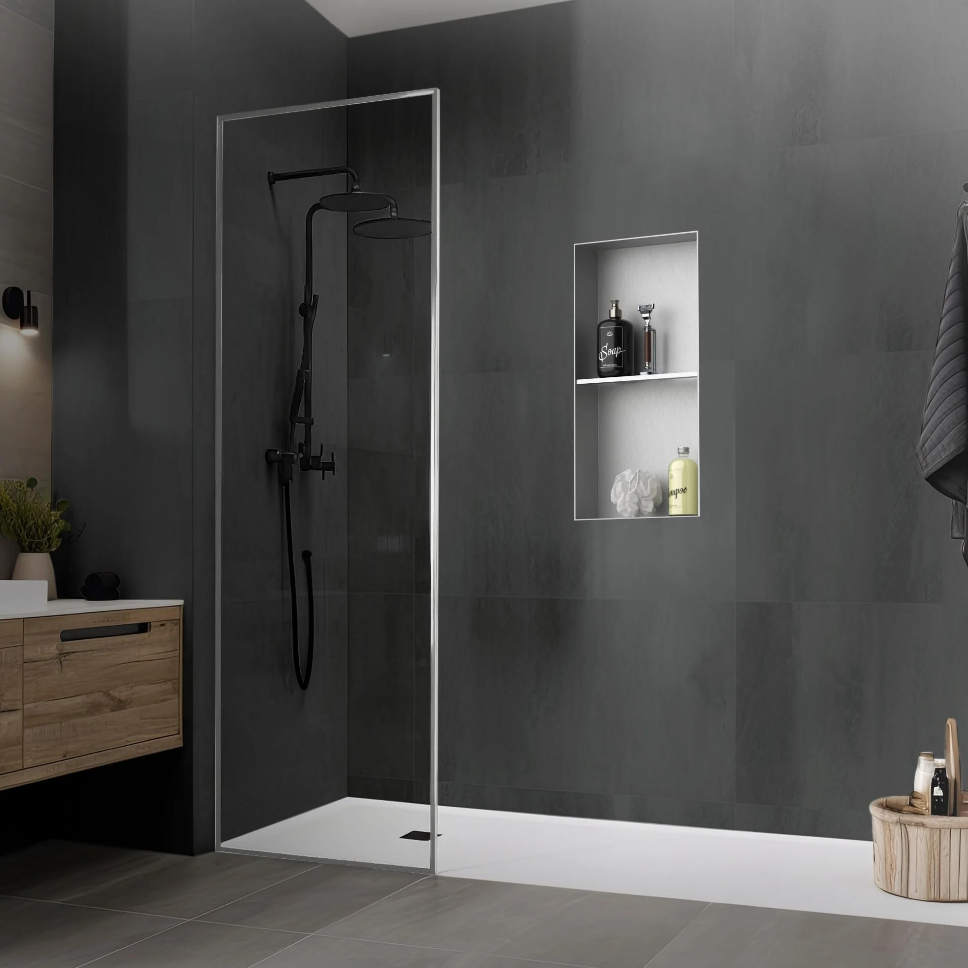 LuxeBath Nisza ścienna podwójna ze stali nierdzewnej 30x60x10 cm srebrna wneka prysznicowa bez obramowania