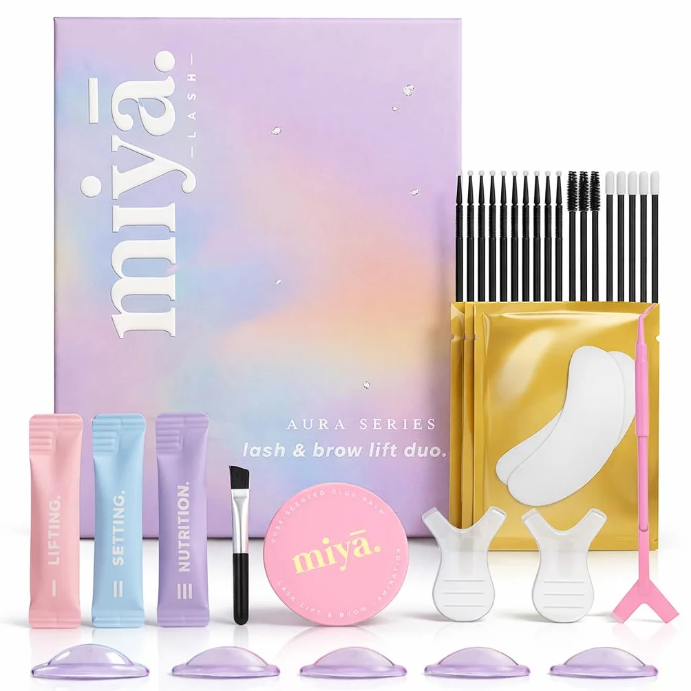 MIYA LASH Zestaw do laminowania rzęs i brwi z balsamem klejowym | seria AURA | 2 w 1 eyelash Perm & Brow Lift | indywidualnie zapakowane saszetki z narzędziami | Rezultaty obciążenia do 6 tygodni